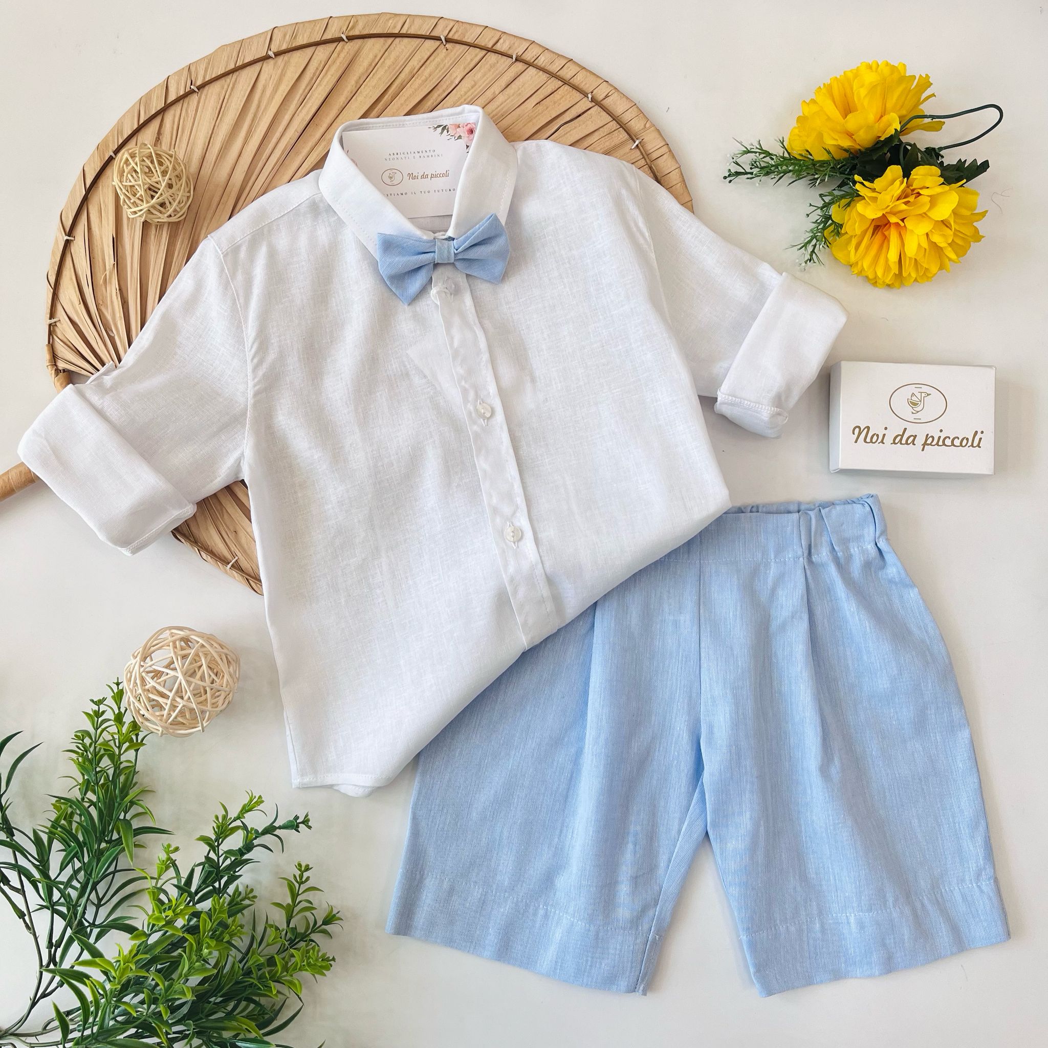 completo 3 pz 100% lino Bianco - Noi da piccoli