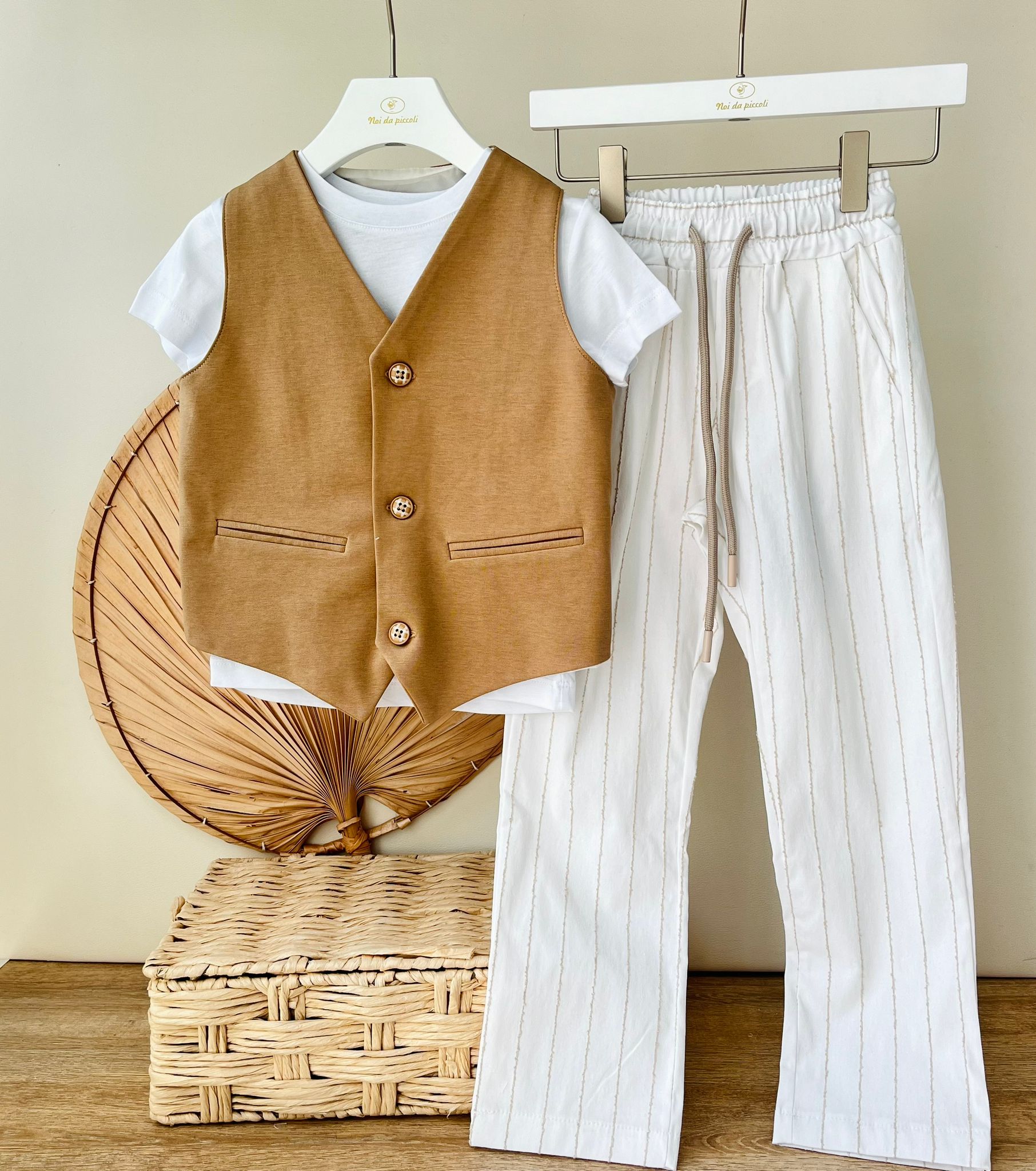 COMPLETO 3 PZ A RIGHE CAMMELLO - Noi da piccoli