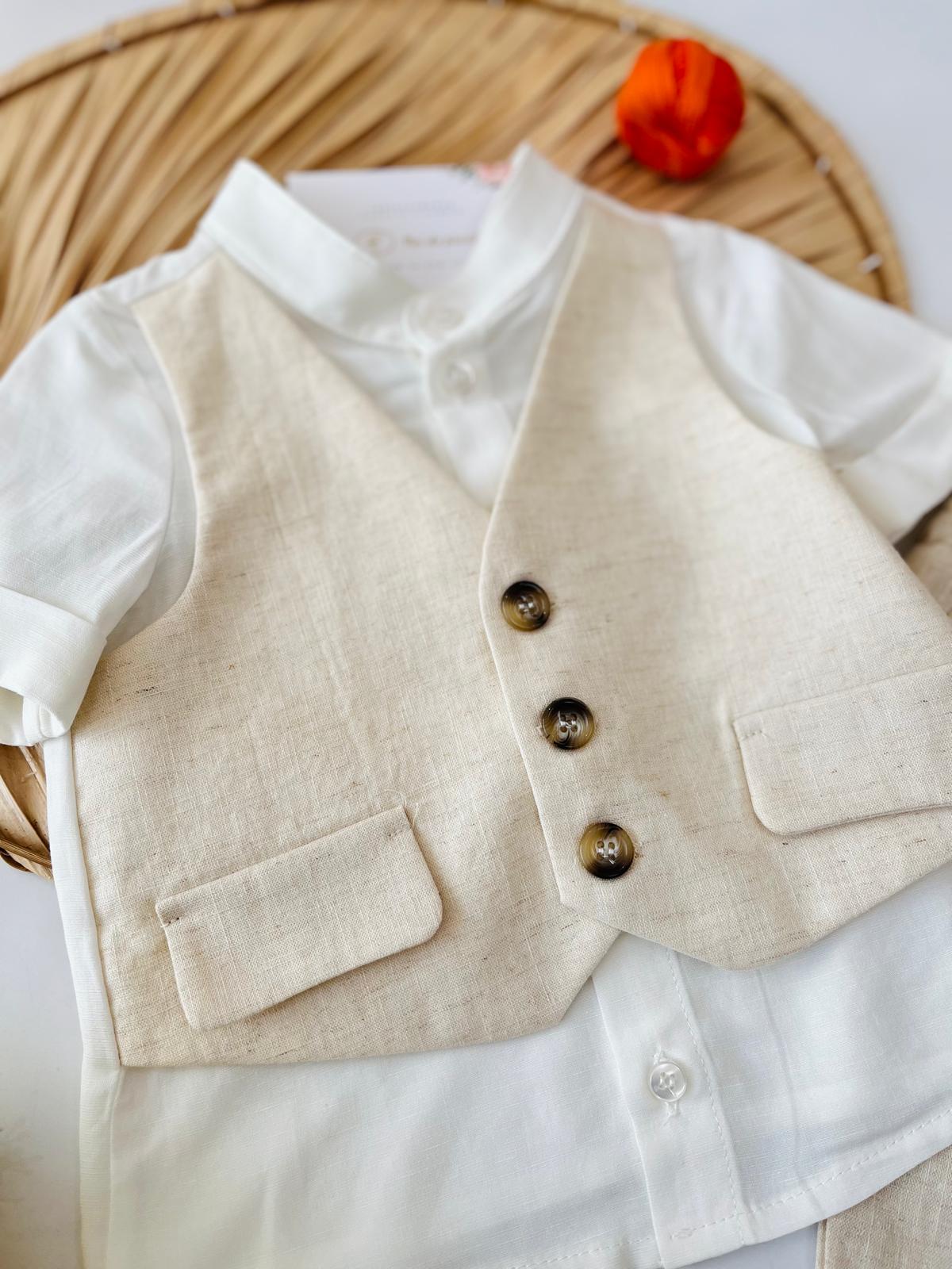 COMPLETO 3 PZ BEIGE E BIANCO - Noi da piccoli