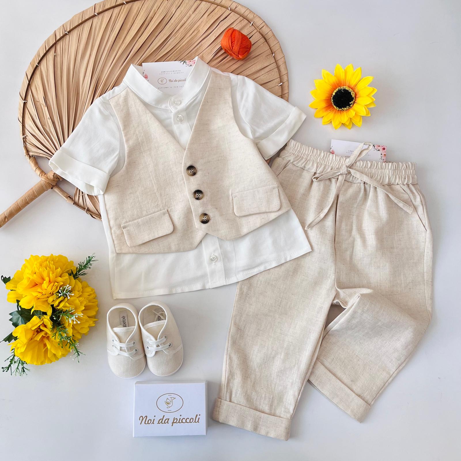 COMPLETO 3 PZ BEIGE E BIANCO - Noi da piccoli