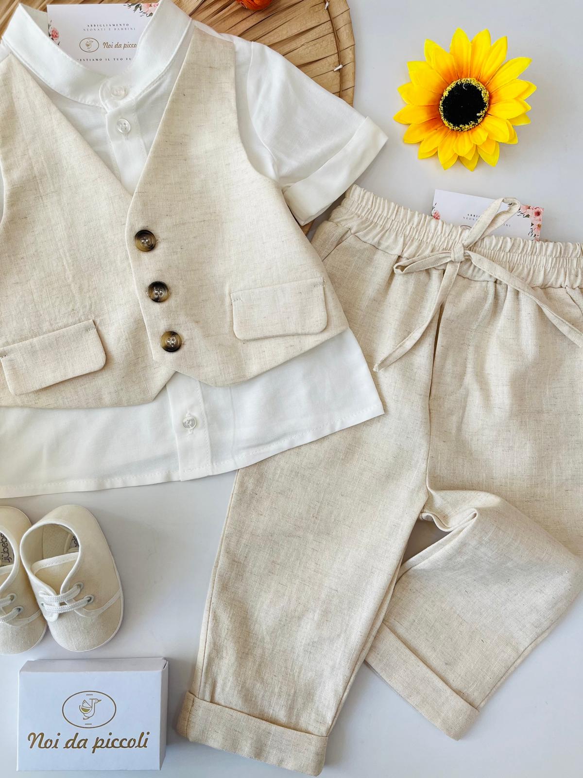 COMPLETO 3 PZ BEIGE E BIANCO - Noi da piccoli