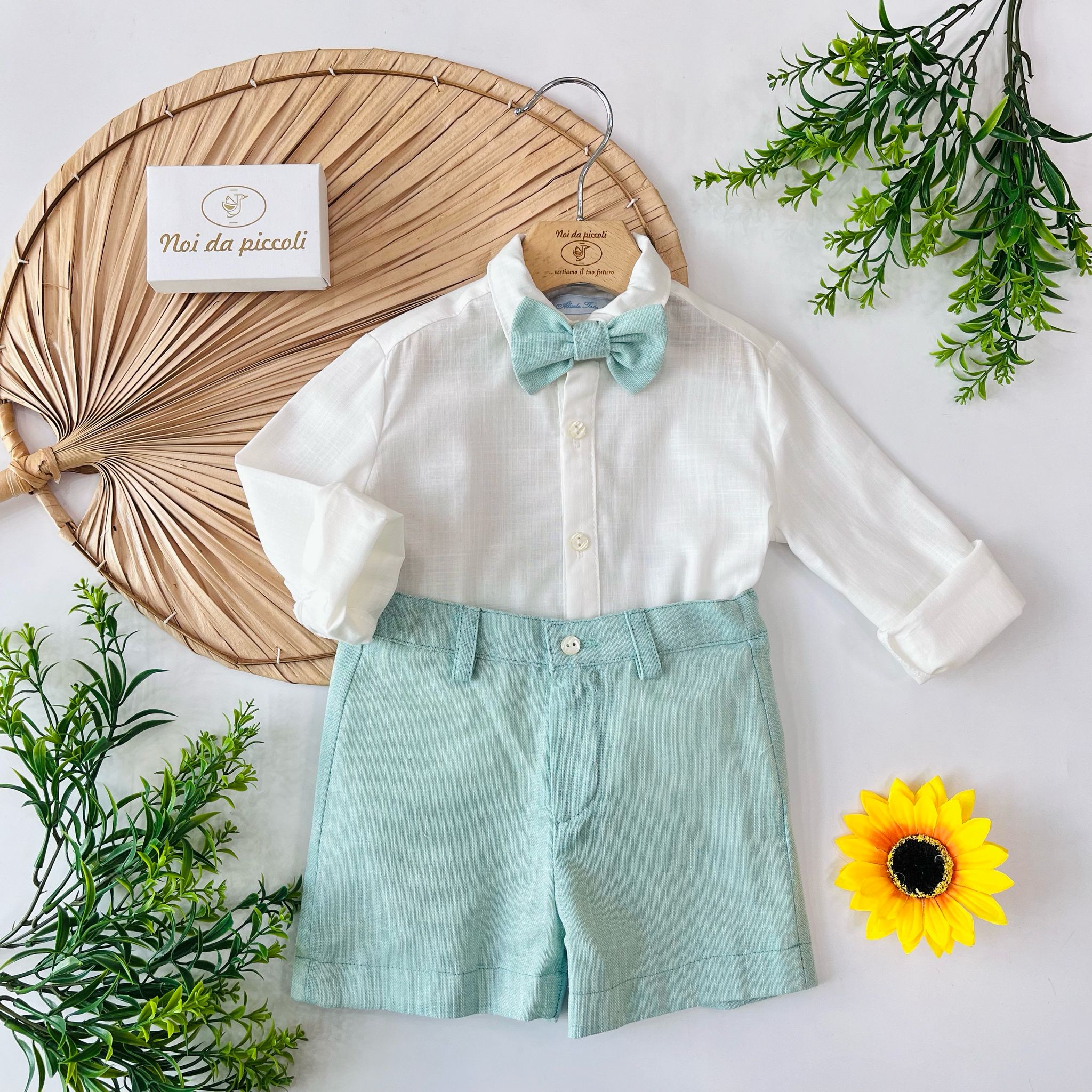 COMPLETO 3 PZ BIANCO E MENTA - Noi da piccoli