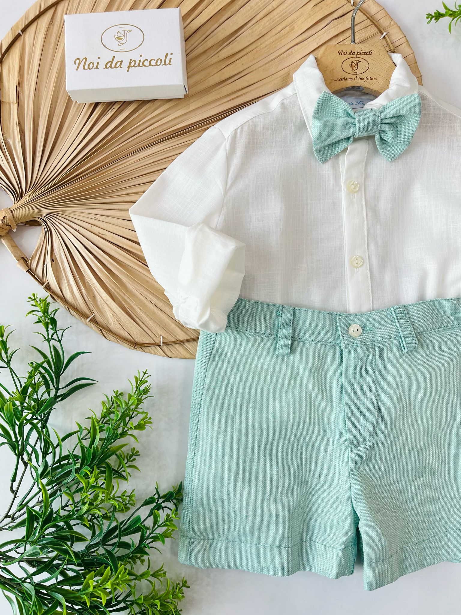 COMPLETO 3 PZ BIANCO E MENTA - Noi da piccoli