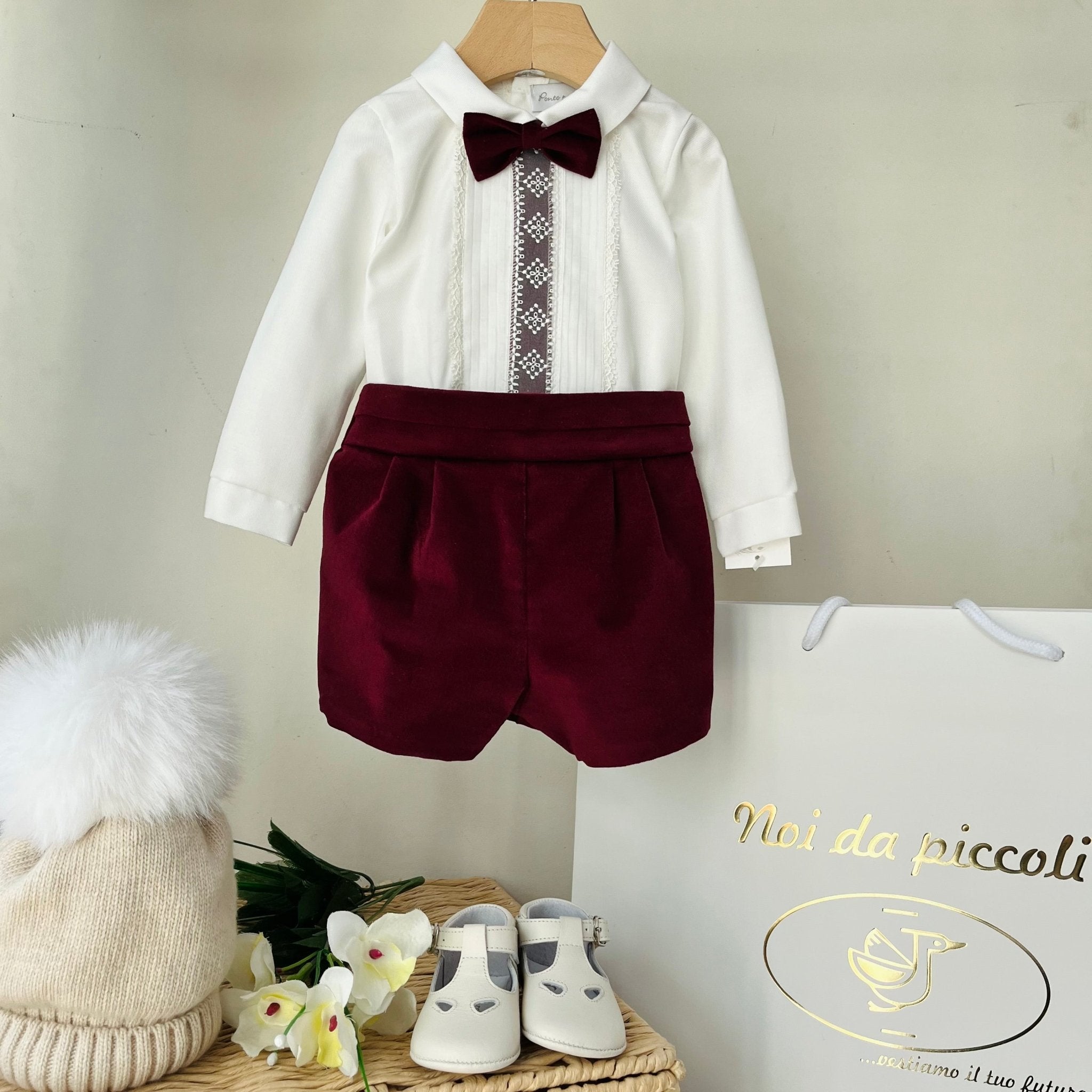 COMPLETO 3 PZ BORDEAUX E PIZZO VELLUTINO - Noi da piccoli