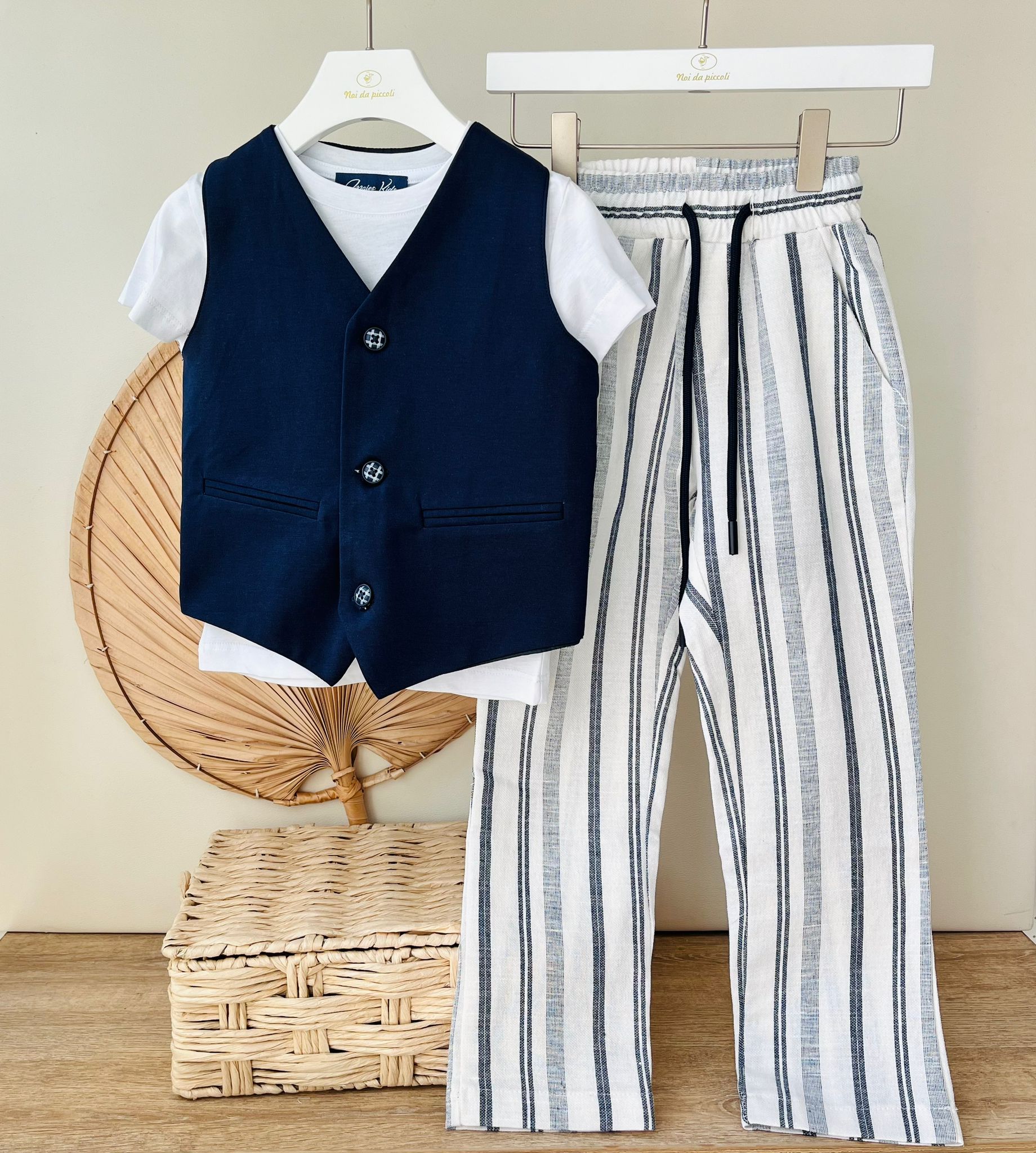 COMPLETO 3 PZ CASUAL A RIGHE BLU - Noi da piccoli