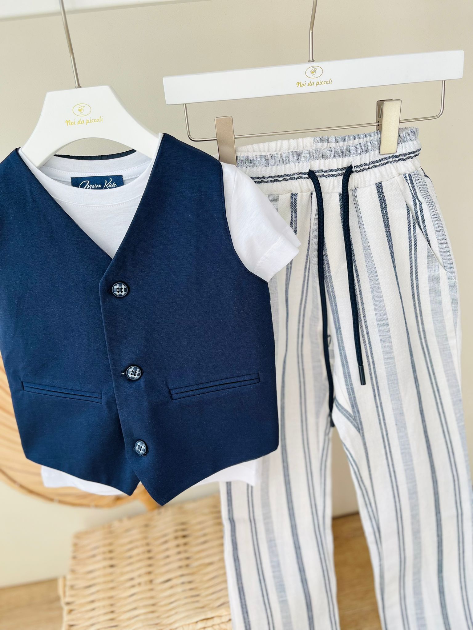 COMPLETO 3 PZ CASUAL A RIGHE BLU - Noi da piccoli