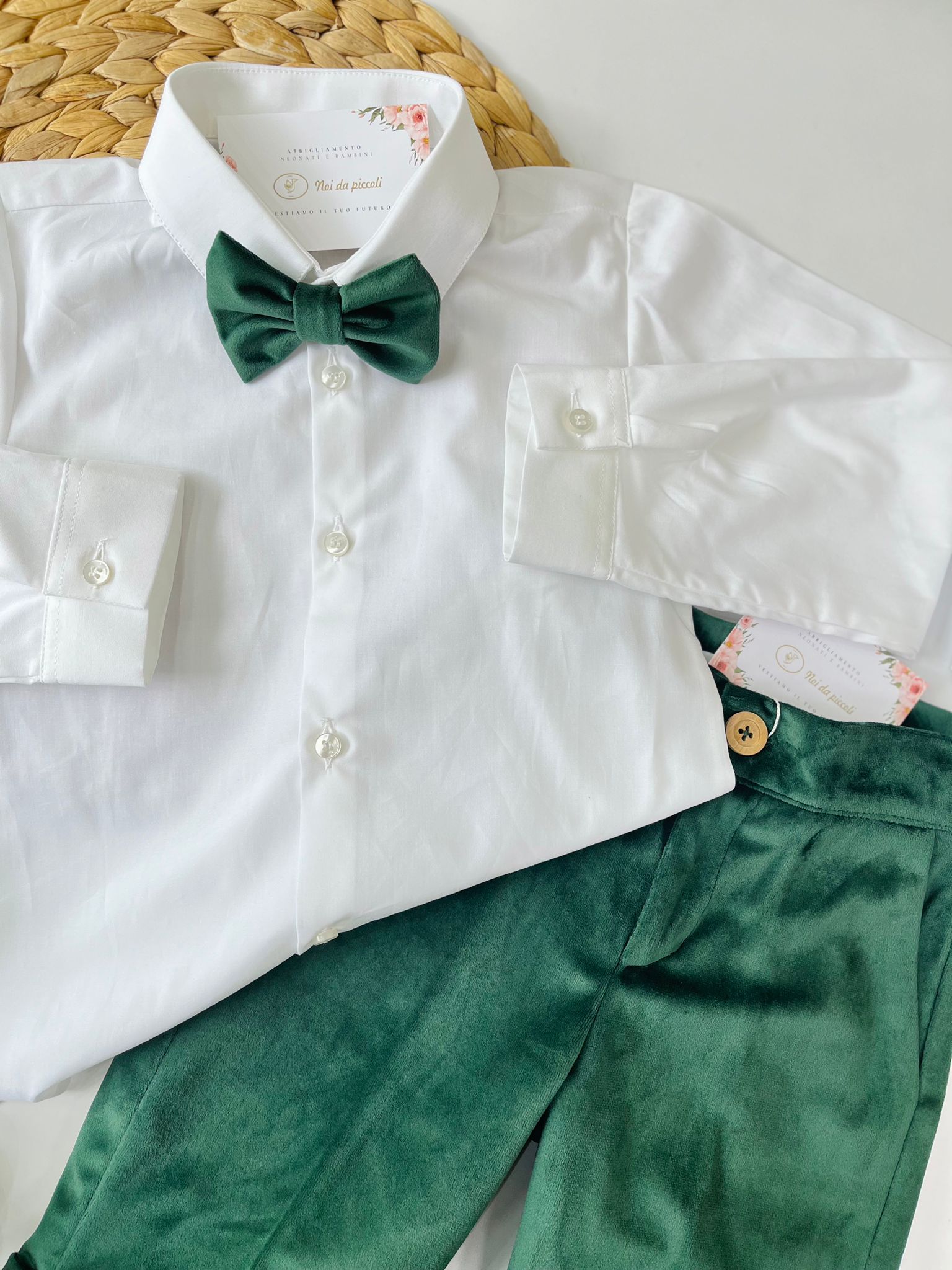 COMPLETO 3 PZ CERIMONIALE BIANCO VERDE - Noi da piccoli