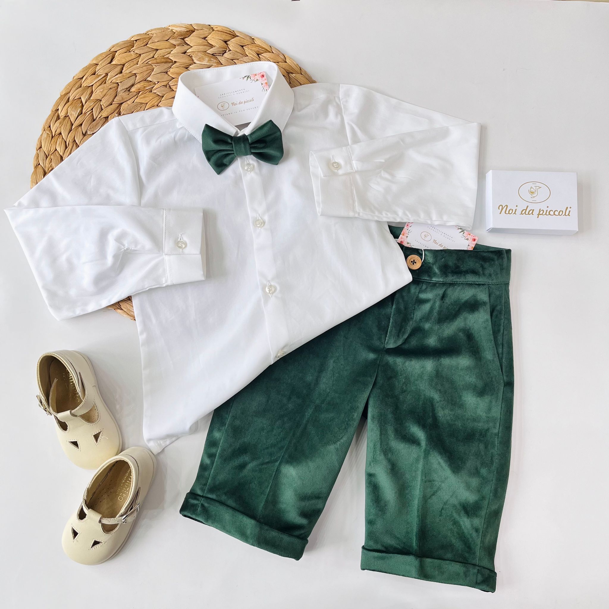 COMPLETO 3 PZ CERIMONIALE BIANCO VERDE - Noi da piccoli