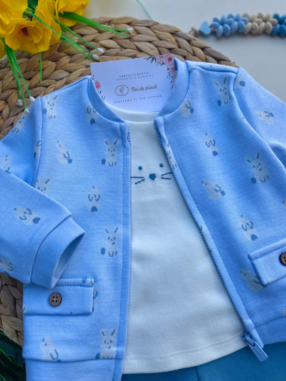 COMPLETO 3 PZ CON CONIGLIETTI CINIGLIA NUBE - CIELO - Noi da piccoli