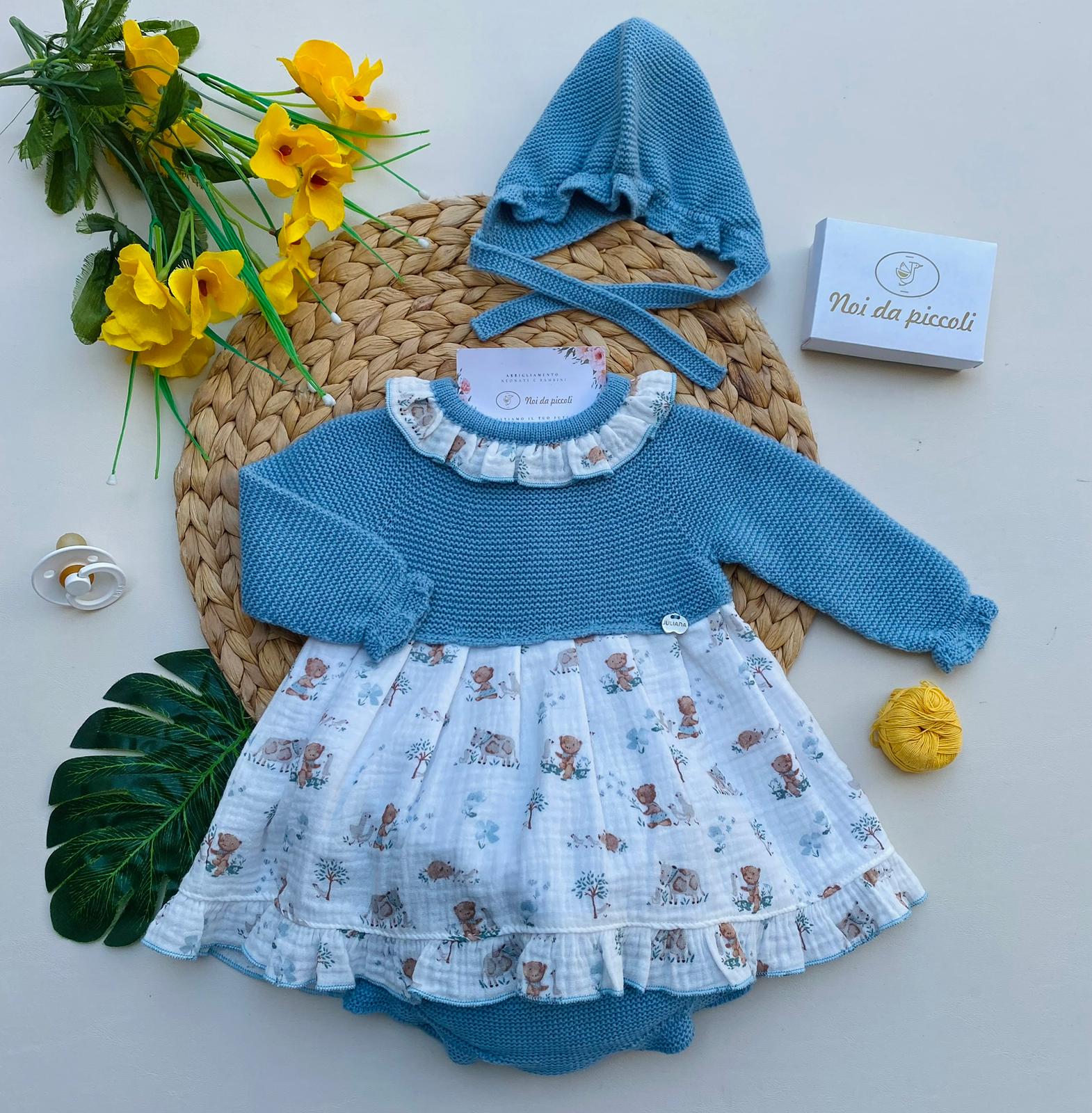 COMPLETO 3 PZ CON DISEGNINI FILATO CALDO AZUL BEIGE - Noi da piccoli