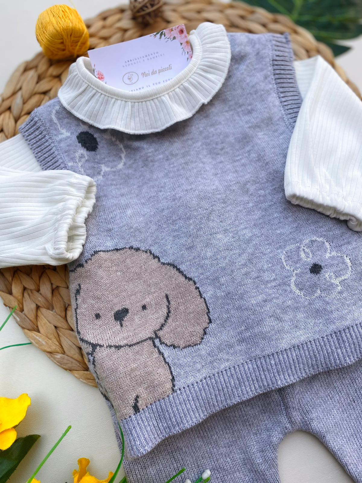 COMPLETO 3 PZ CON DISEGNINI FILATO CALDO GRIGIO GRIS - Noi da piccoli