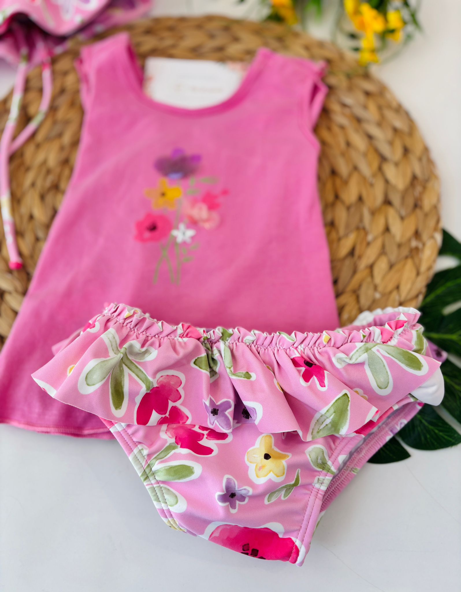 COMPLETO 3 PZ CON FIORELLINI ROSA - Noi da piccoli