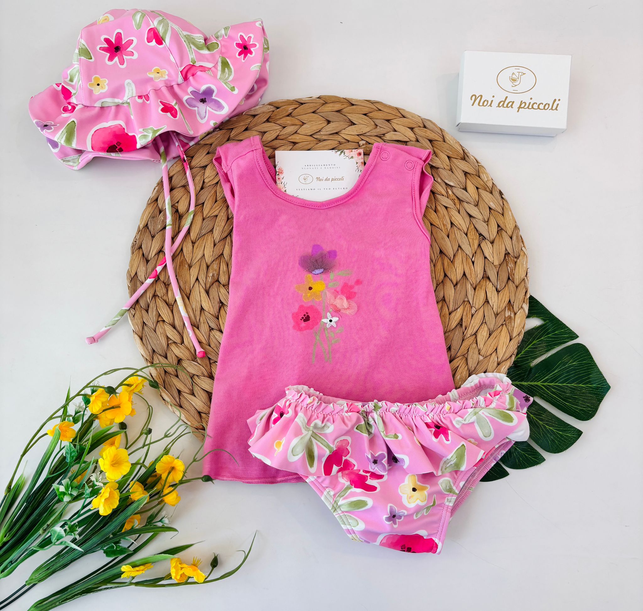 COMPLETO 3 PZ CON FIORELLINI ROSA - Noi da piccoli