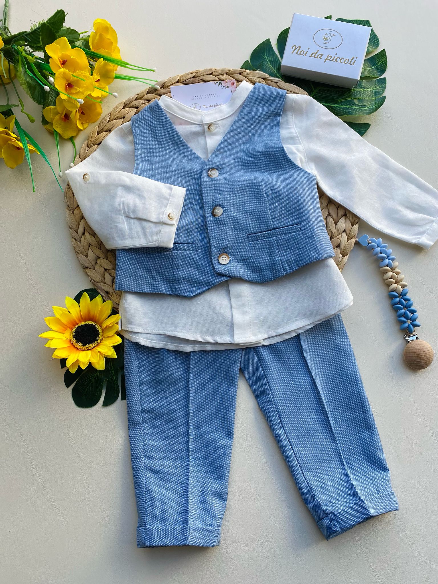 completo 3 pz con pantalone e gilet riviera e camicia bianca - Noi da piccoli