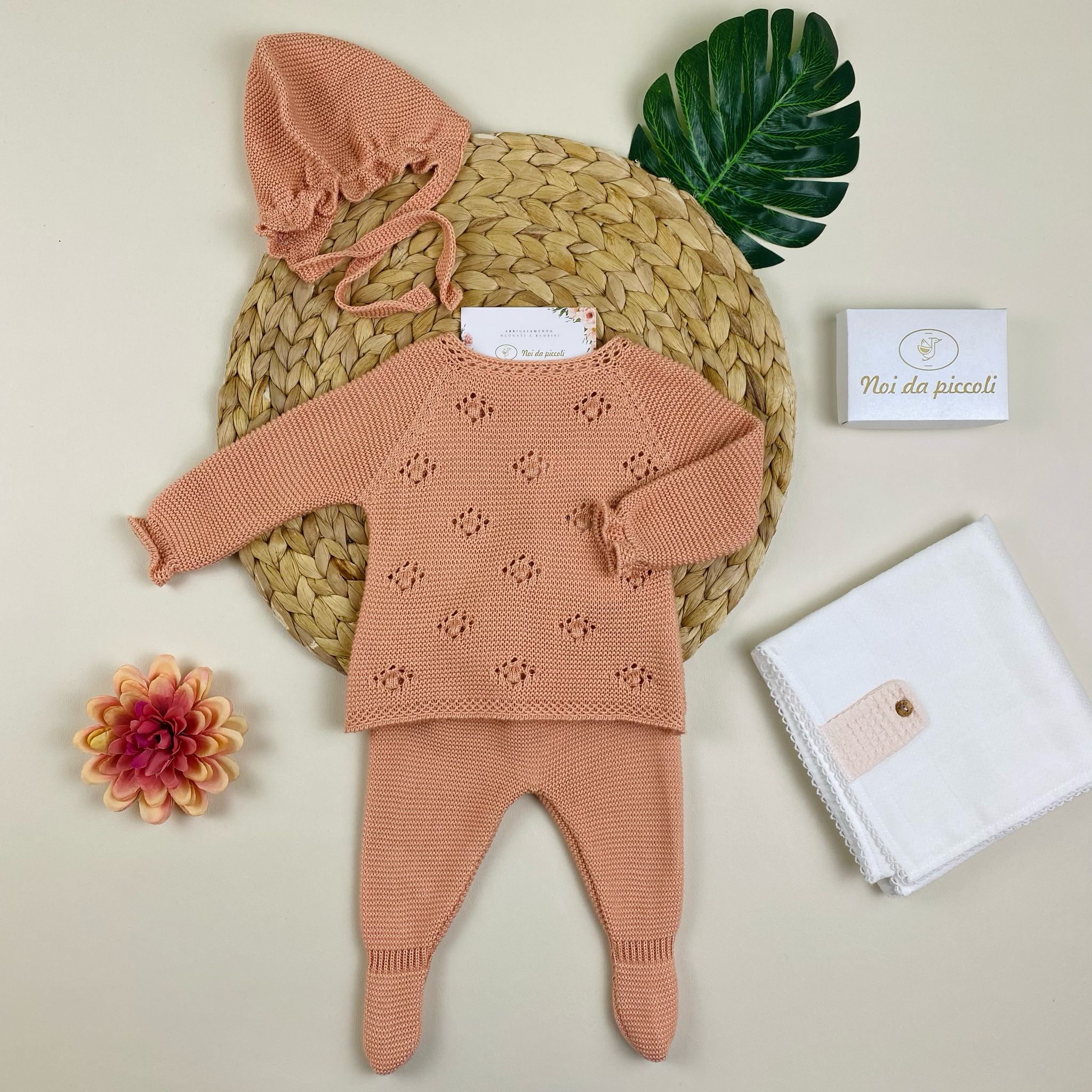 completo 3 pz Cotone corallo - Noi da piccoli