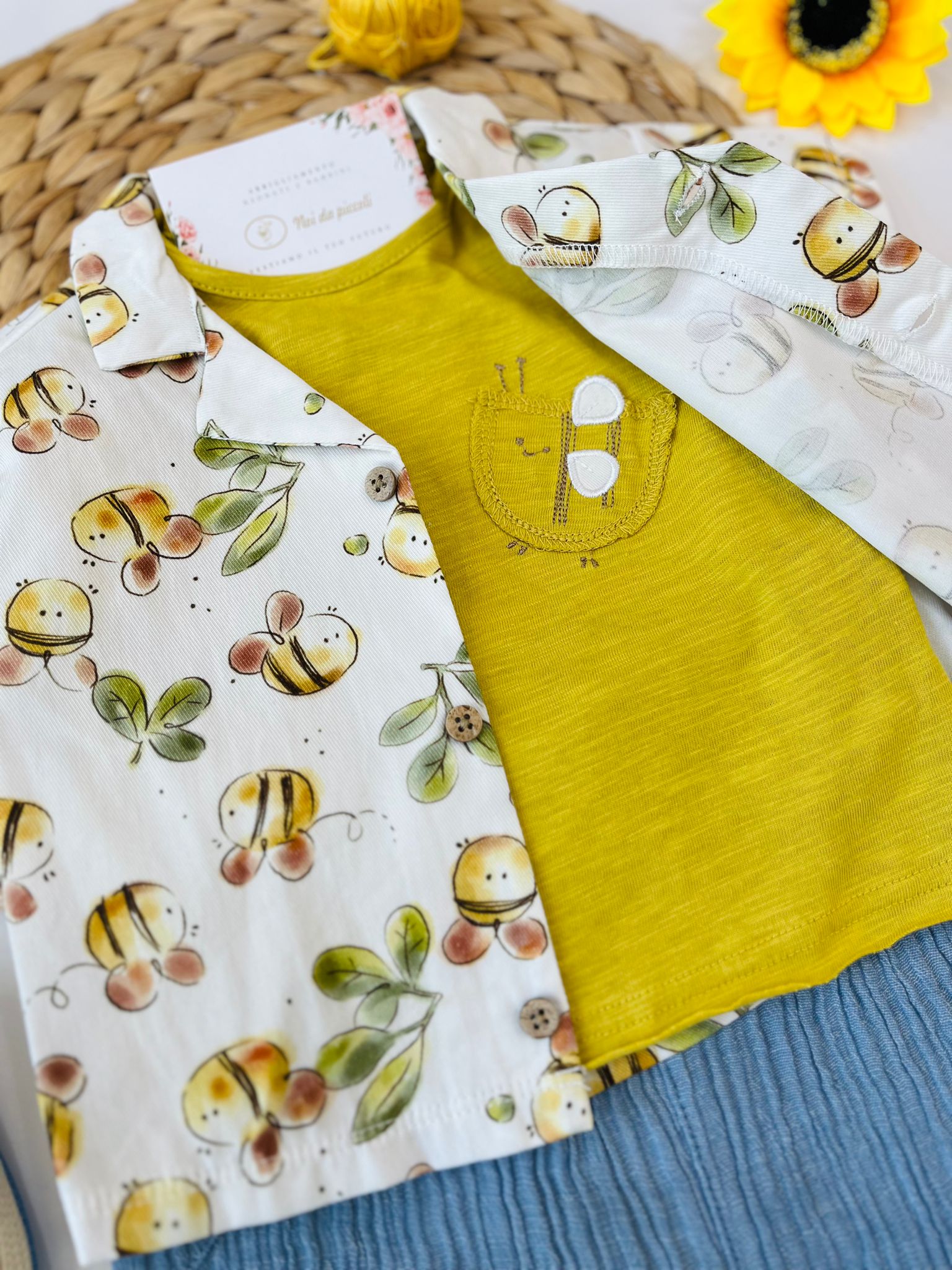 completo 3 pz Cotone Giallo - Noi da piccoli