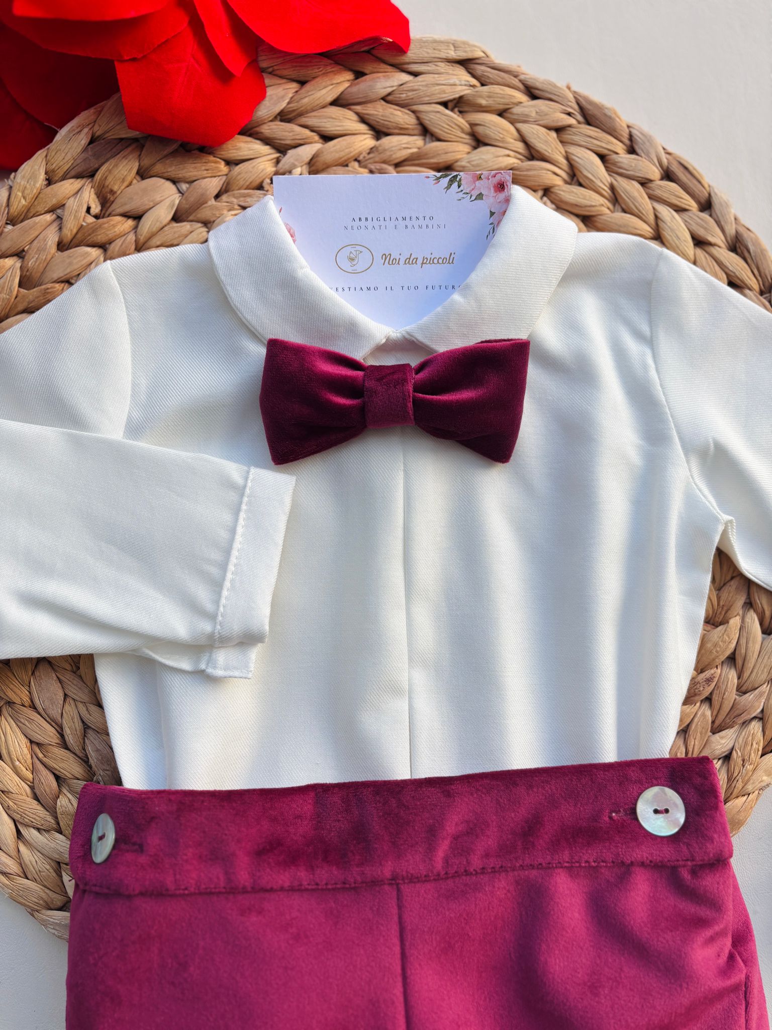 COMPLETO 3 PZ ELEGANTE IN VELLUTINO BORGOGNA - Noi da piccoli