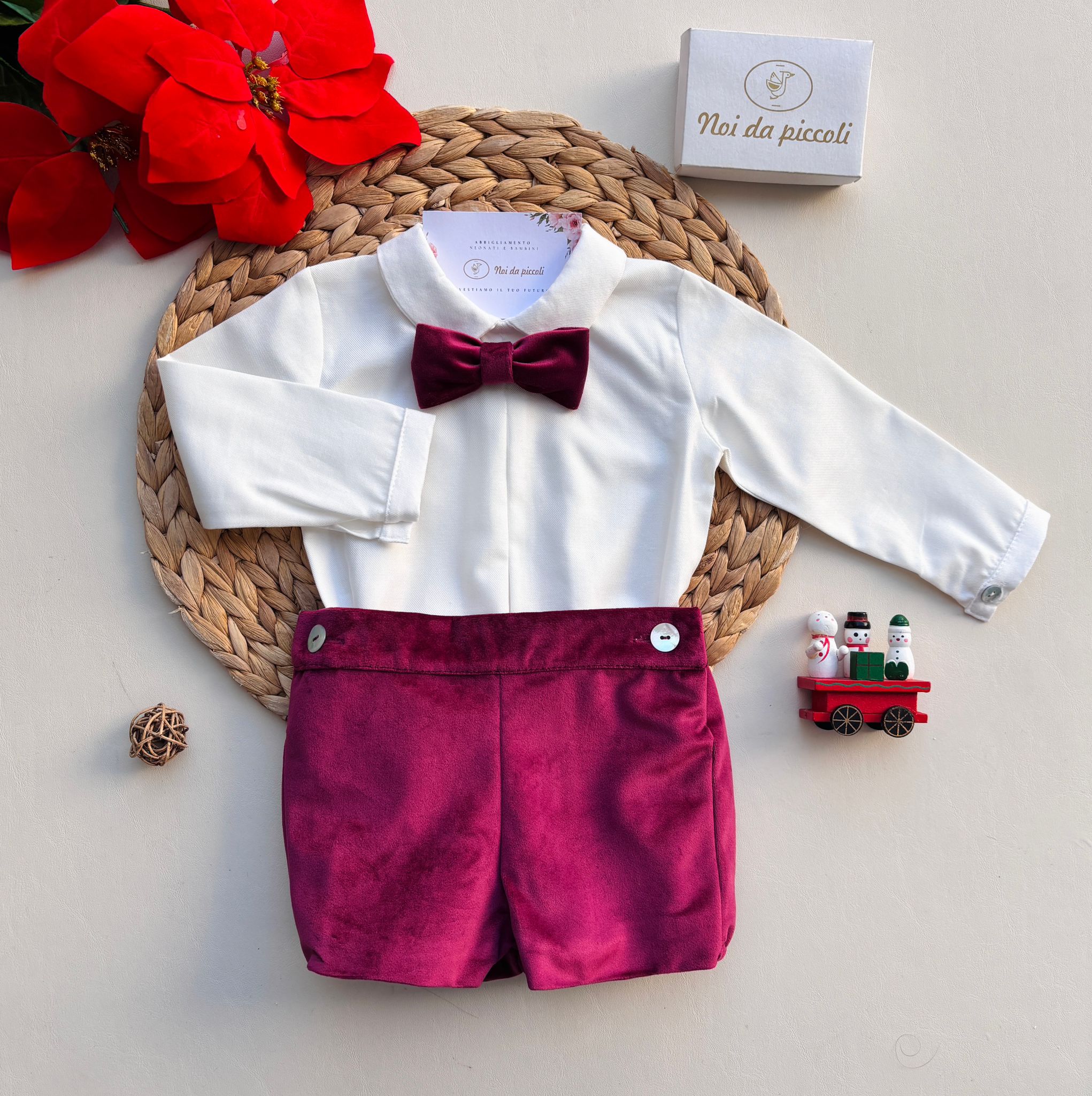 COMPLETO 3 PZ ELEGANTE IN VELLUTINO BORGOGNA - Noi da piccoli