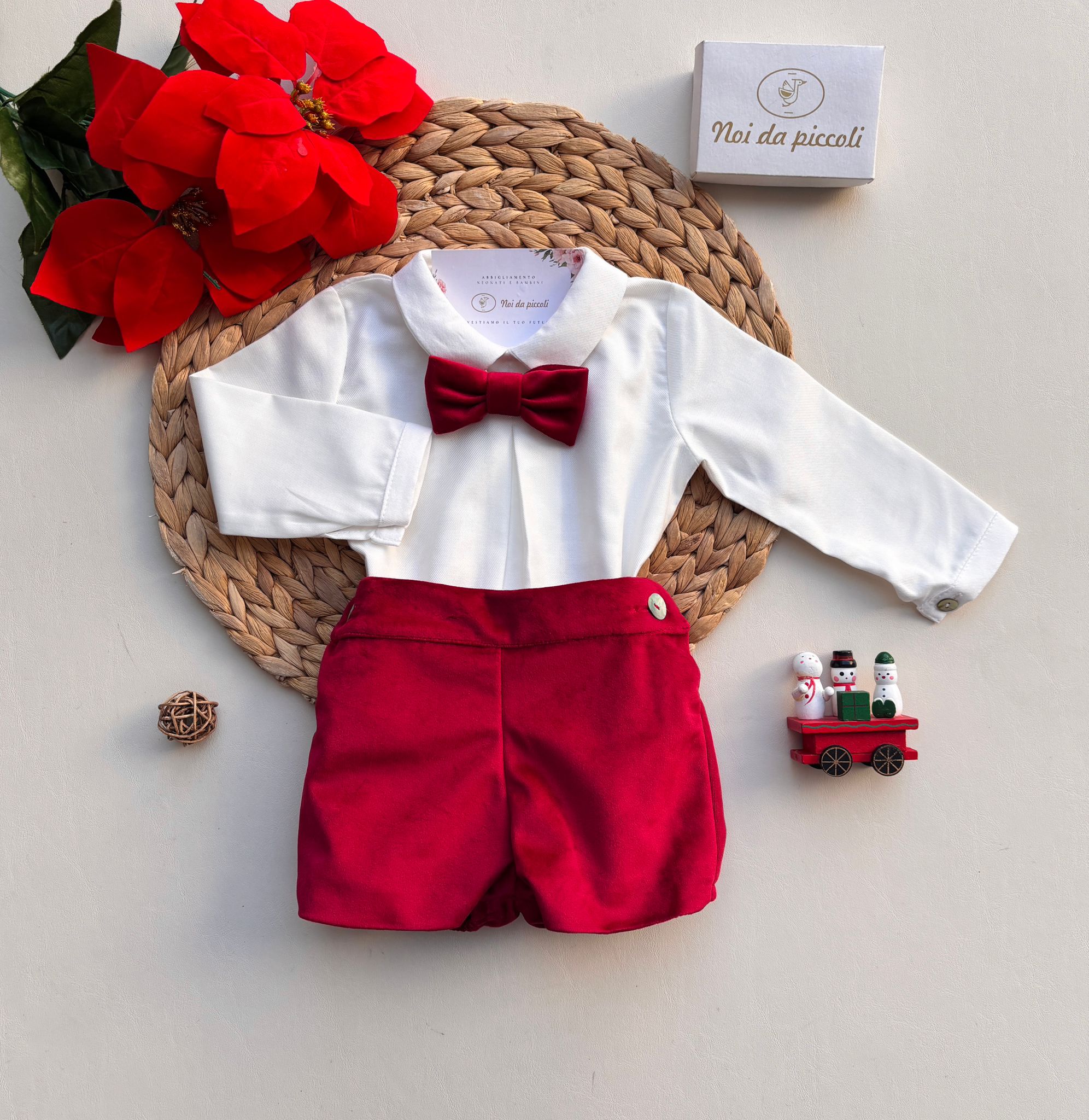 COMPLETO 3 PZ ELEGANTE IN VELLUTINO ROSSO - Noi da piccoli