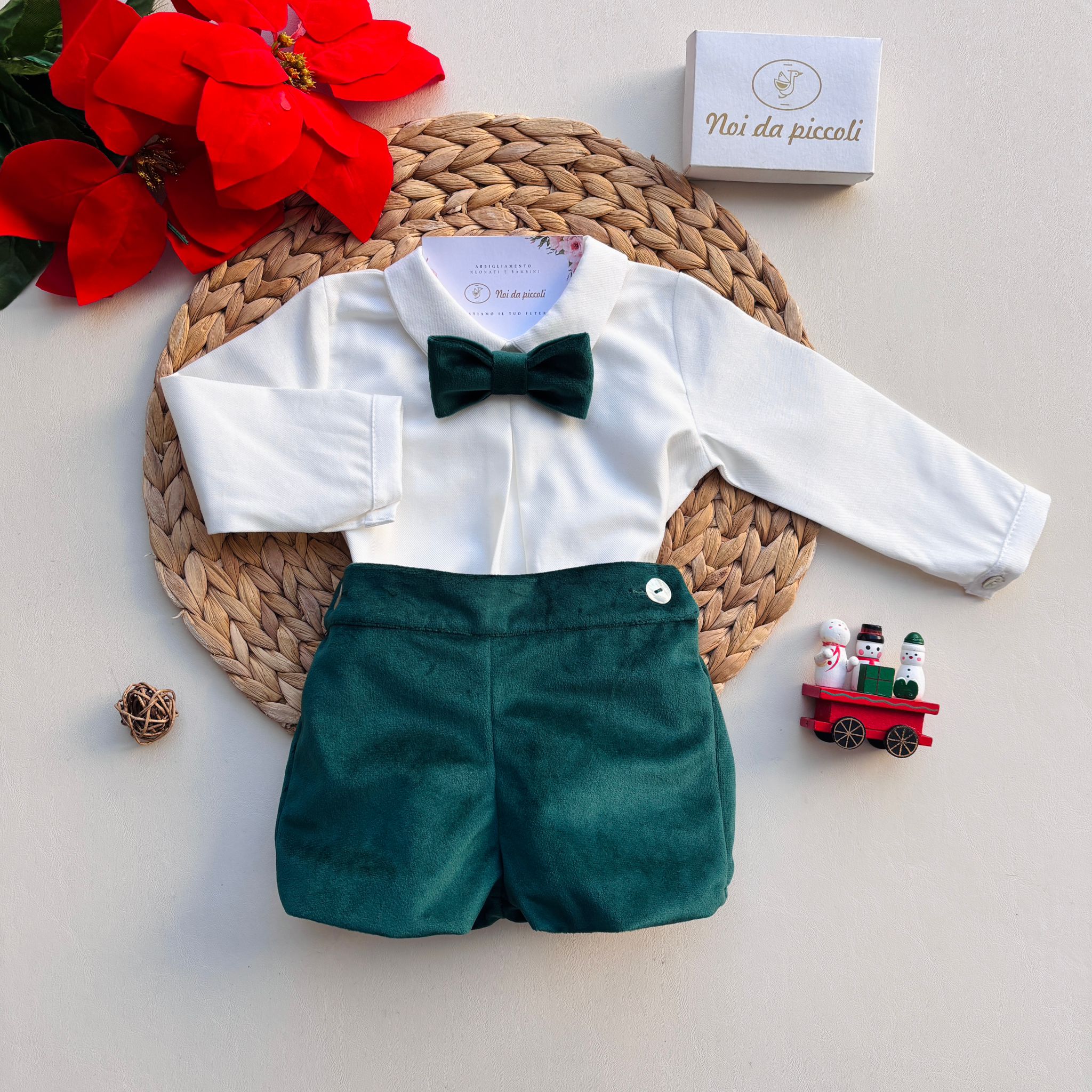 COMPLETO 3 PZ ELEGANTE IN VELLUTINO VERDE - Noi da piccoli