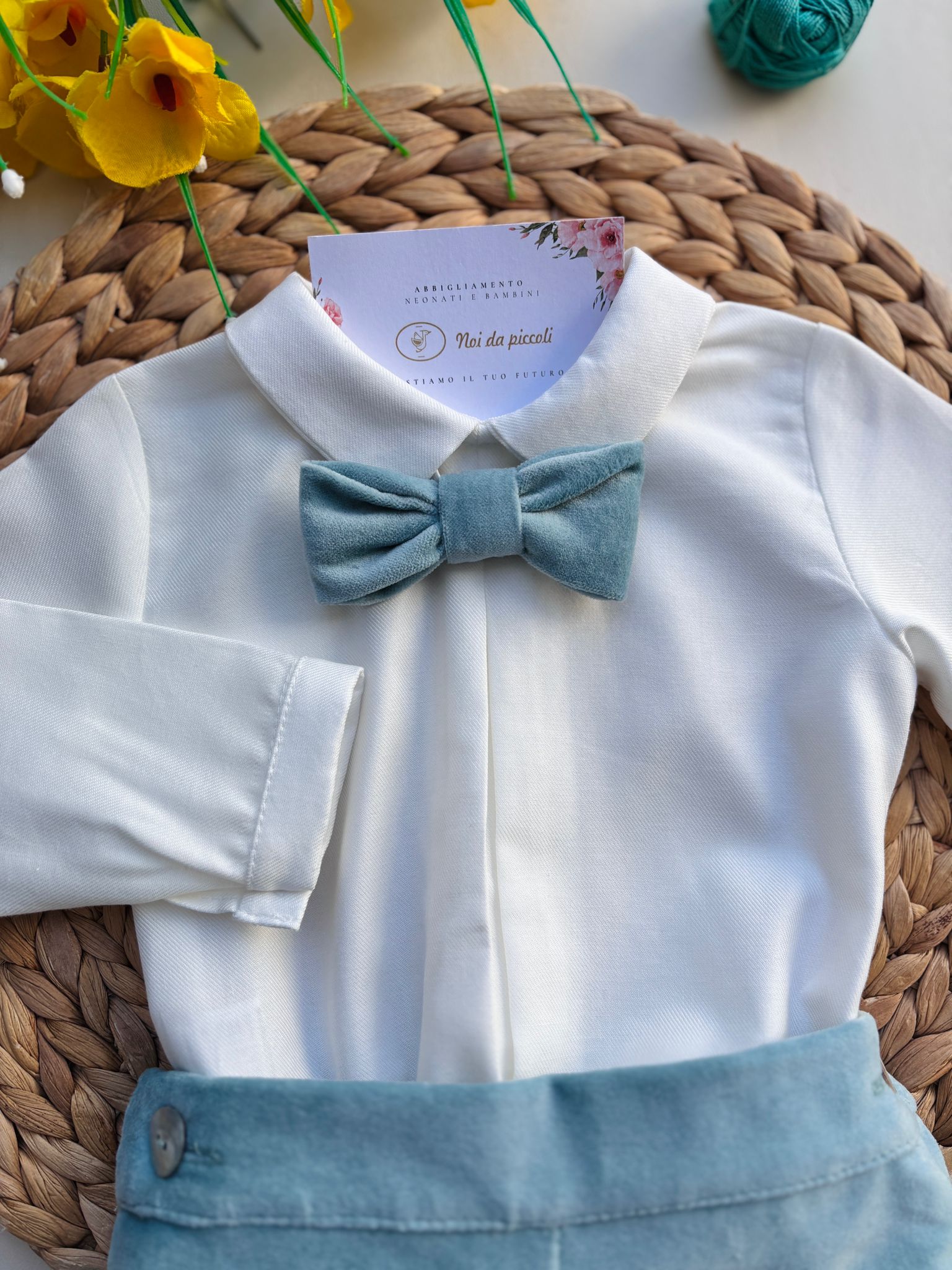 COMPLETO 3 PZ ELEGANTE IN VELLUTINO VERDE ACQUA - Noi da piccoli