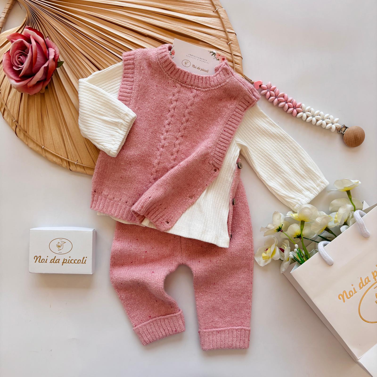 COMPLETO 3 PZ FILATO CALDO E CALDO COTONE ORQUIDEA - Noi da piccoli