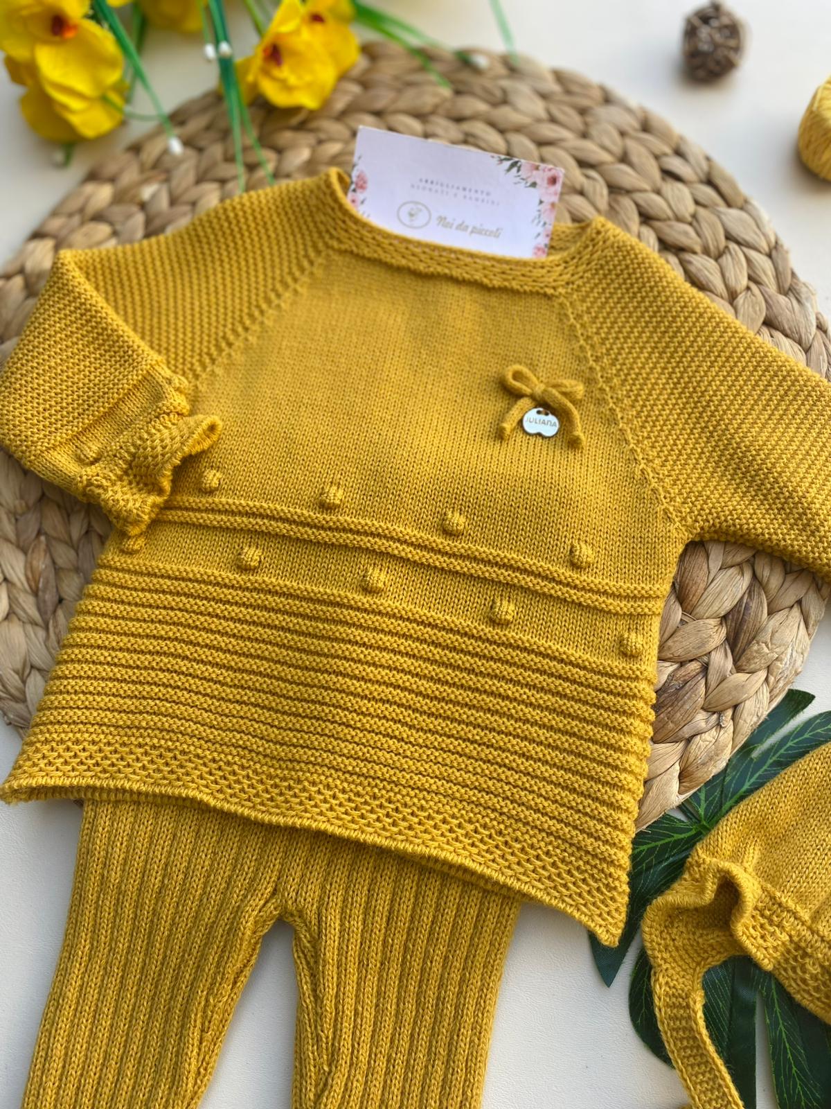 COMPLETO 3 PZ FILATO CALDO FILATO CALDO GIALLO SENAPE - Noi da piccoli