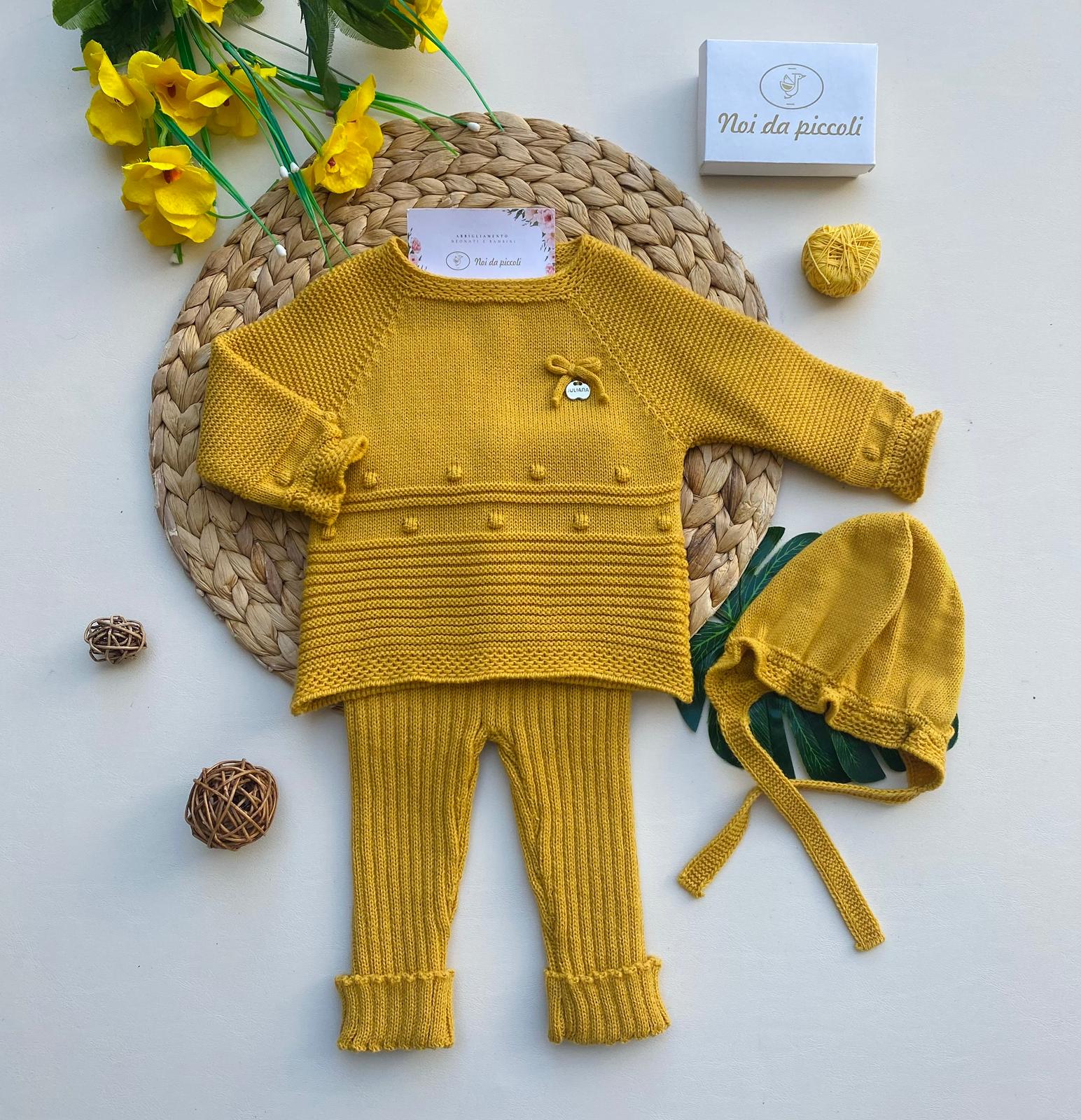 COMPLETO 3 PZ FILATO CALDO FILATO CALDO GIALLO SENAPE - Noi da piccoli