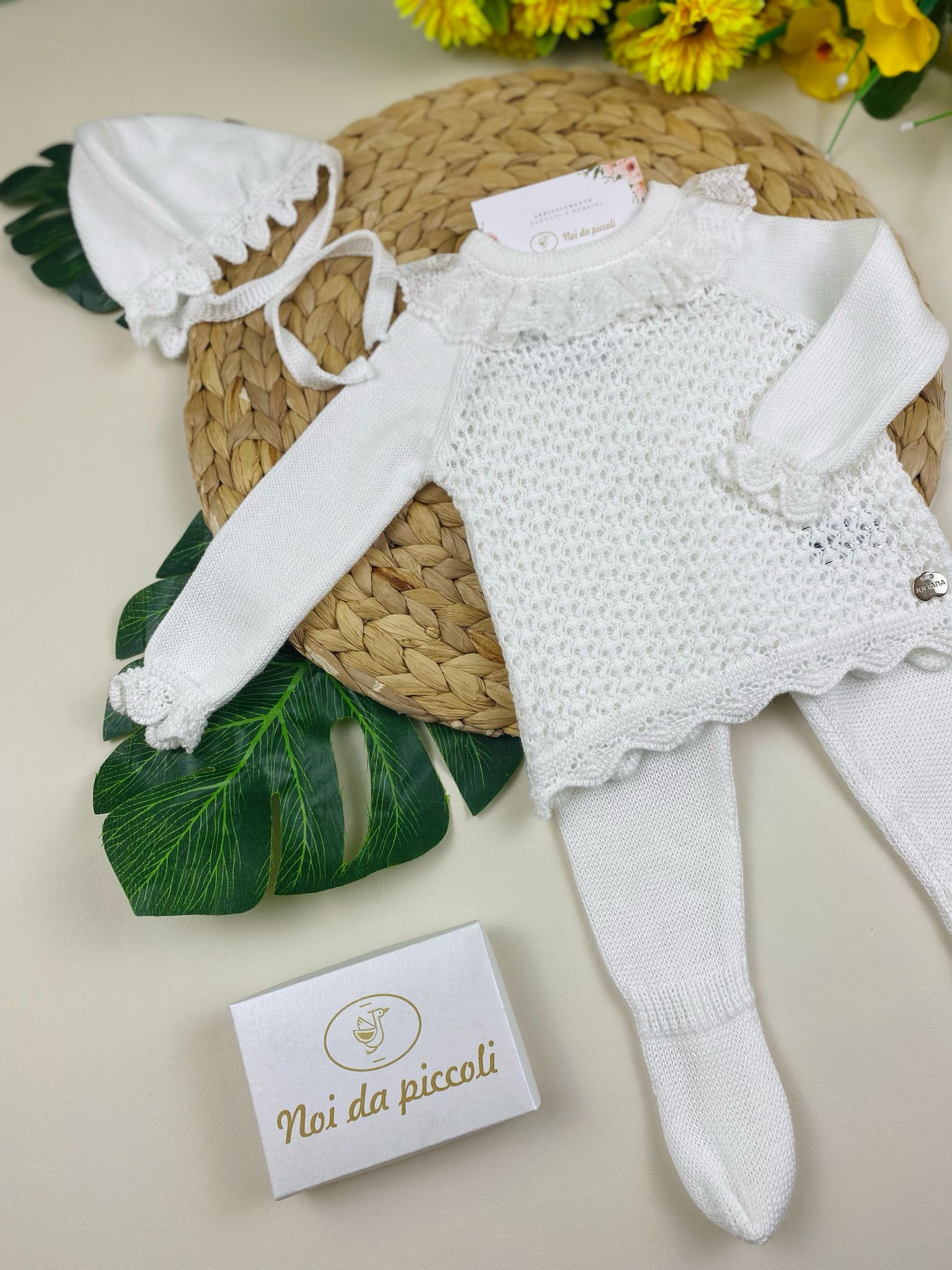 completo 3 pz filato fresco bianco - Noi da piccoli