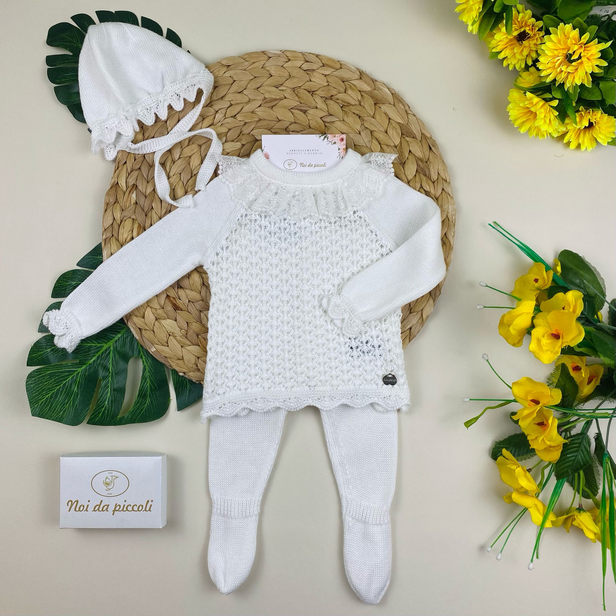 completo 3 pz filato fresco bianco - Noi da piccoli