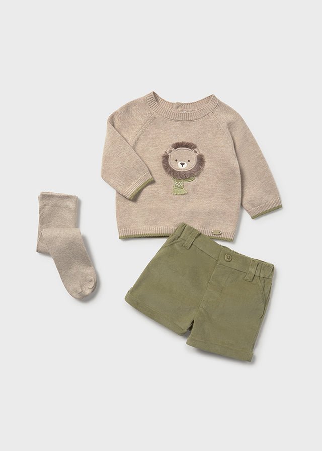 COMPLETO 3 PZ IM FILATO CALDO BEIGE VERDE - Noi da piccoli