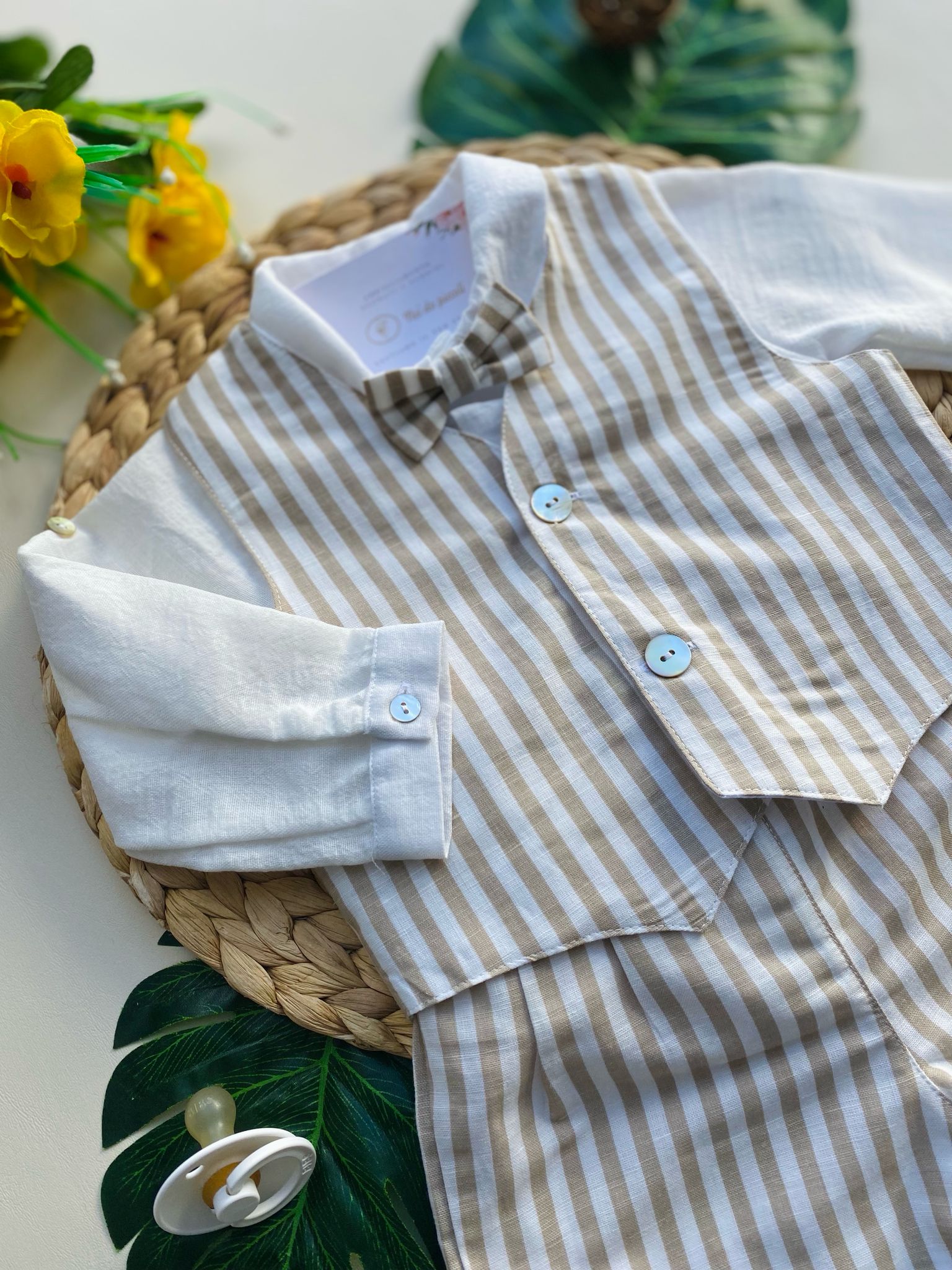 completo 3 pz in colorazione bianco e beige - Noi da piccoli