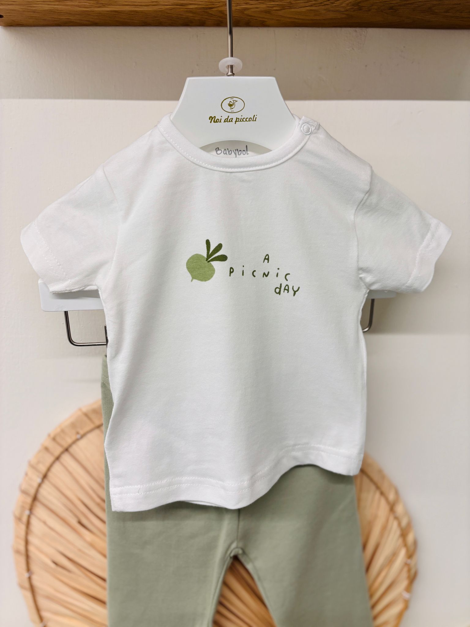 COMPLETO 3 PZ IN COTONE A QUADRONI BIANCO VERDE - Noi da piccoli