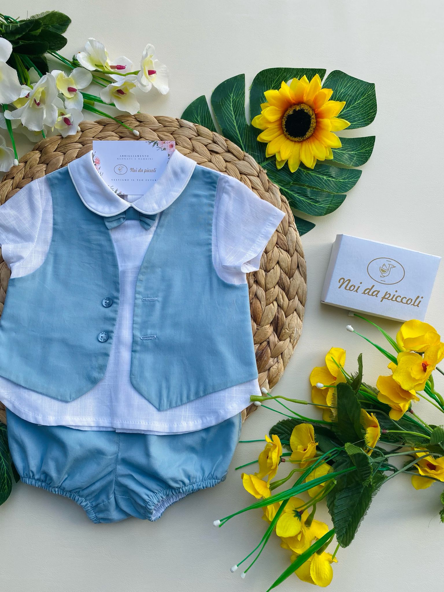 COMPLETO 3 PZ IN COTONE CELESTE - Noi da piccoli