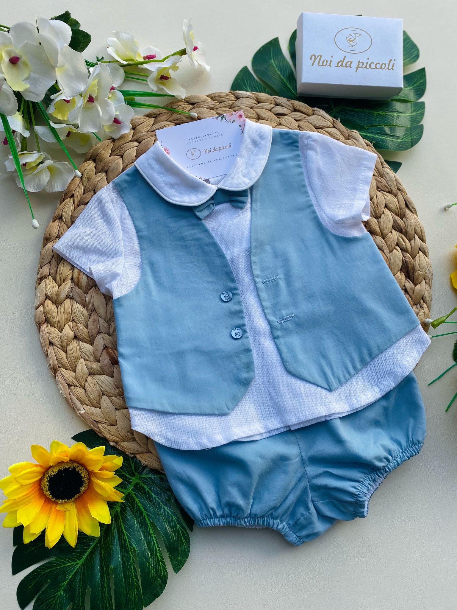 COMPLETO 3 PZ IN COTONE CELESTE - Noi da piccoli