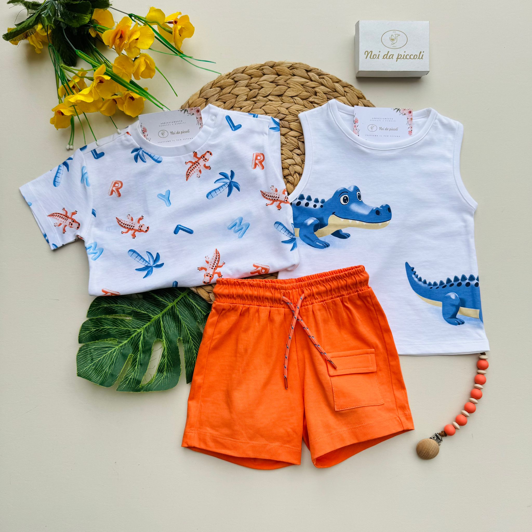 COMPLETO 3 PZ IN COTONE DINOSAURI BIANCO - Noi da piccoli