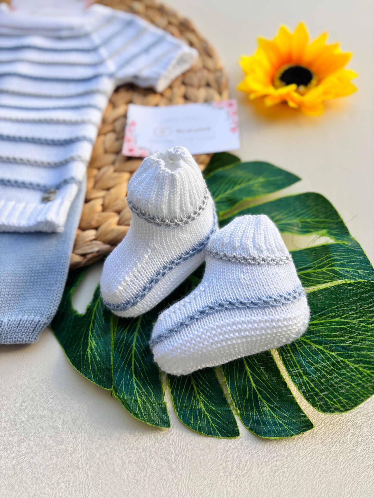 COMPLETO 3 PZ IN COTONE E ACRILICO A STRISCE Bianco Cielo - Noi da piccoli