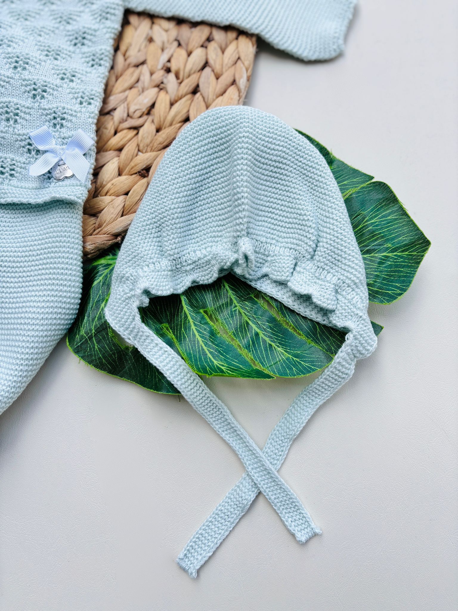 COMPLETO 3 PZ IN COTONE E ACRILICO CON COLLETTO BIANCO VERDE - Noi da piccoli