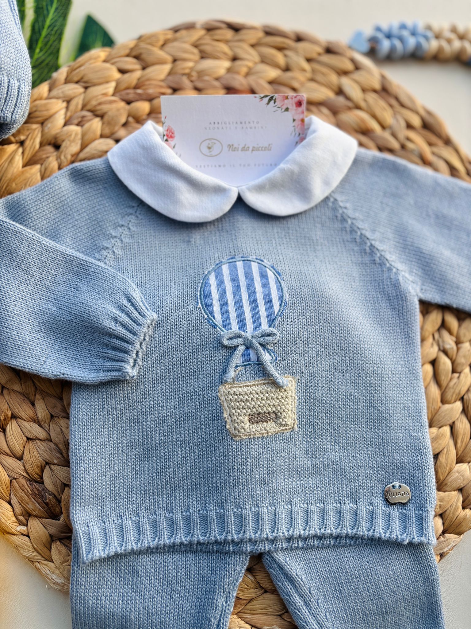 COMPLETO 3 PZ IN COTONE E ACRILICO CON PALLONCINO A RIGHE CIELO - Noi da piccoli