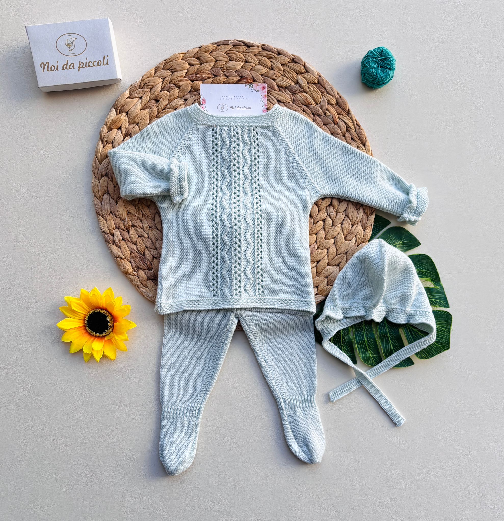 COMPLETO 3 PZ IN COTONE E ACRILICO CON RICAMI tiffany - Noi da piccoli