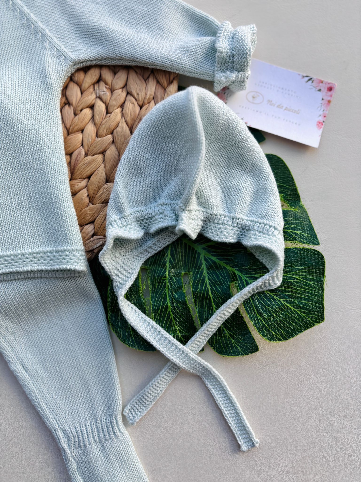 COMPLETO 3 PZ IN COTONE E ACRILICO CON RICAMI tiffany - Noi da piccoli