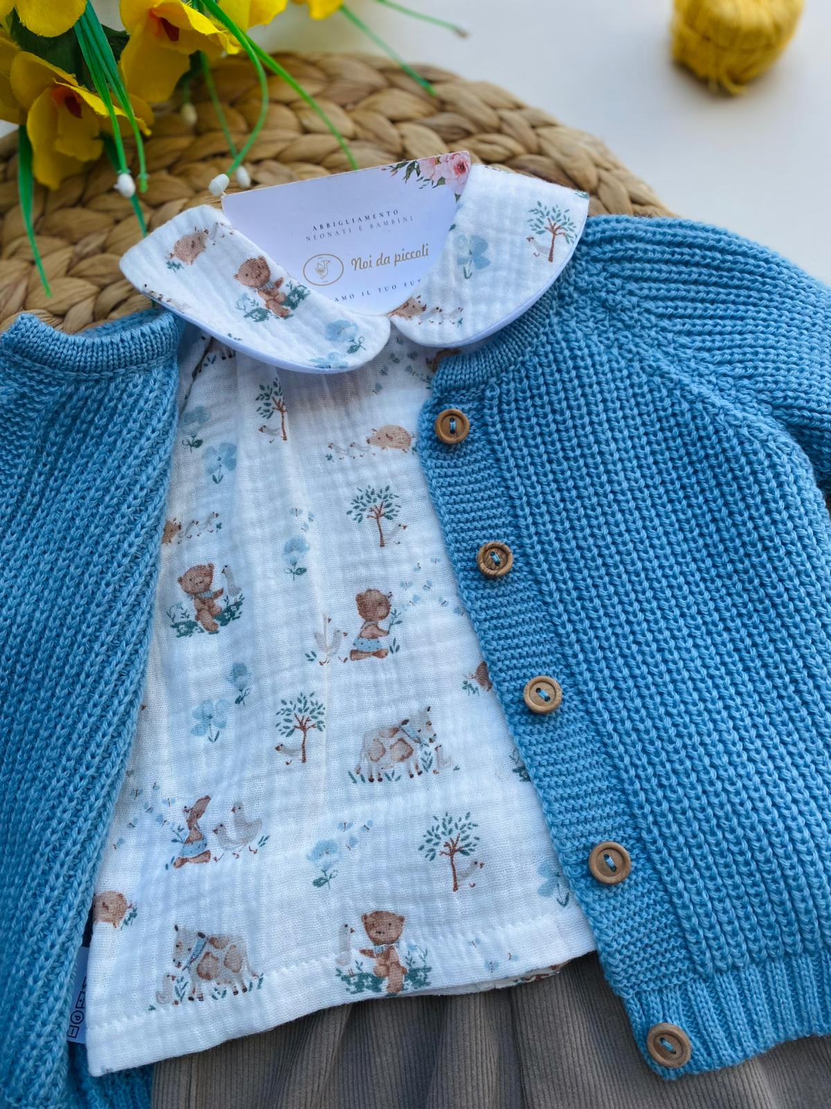 COMPLETO 3 PZ IN FILATO CALDO FILATO CALDO AZUL BEIGE - Noi da piccoli