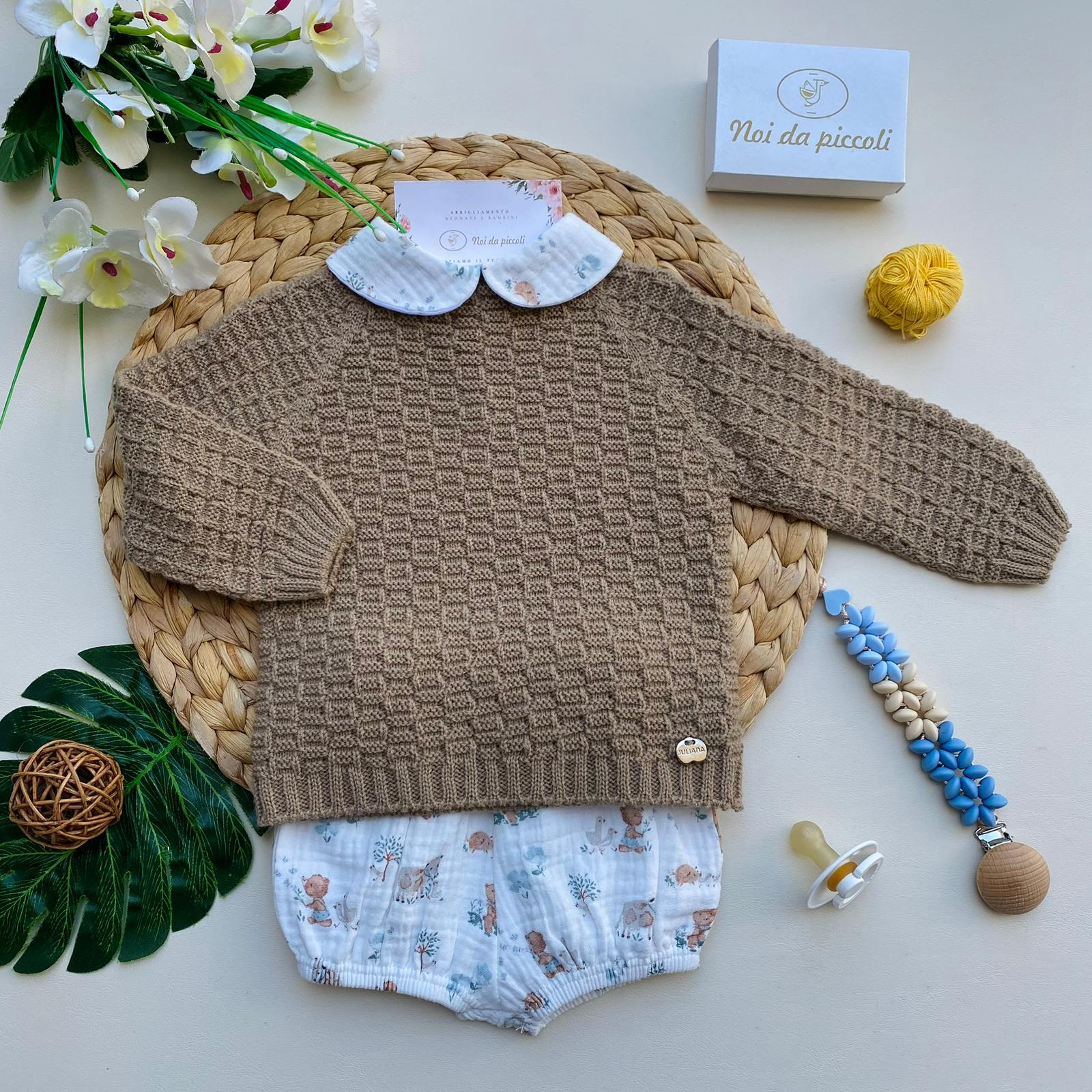 COMPLETO 3 PZ IN FILATO CALDO FILATO CALDO bianco - beige - Noi da piccoli