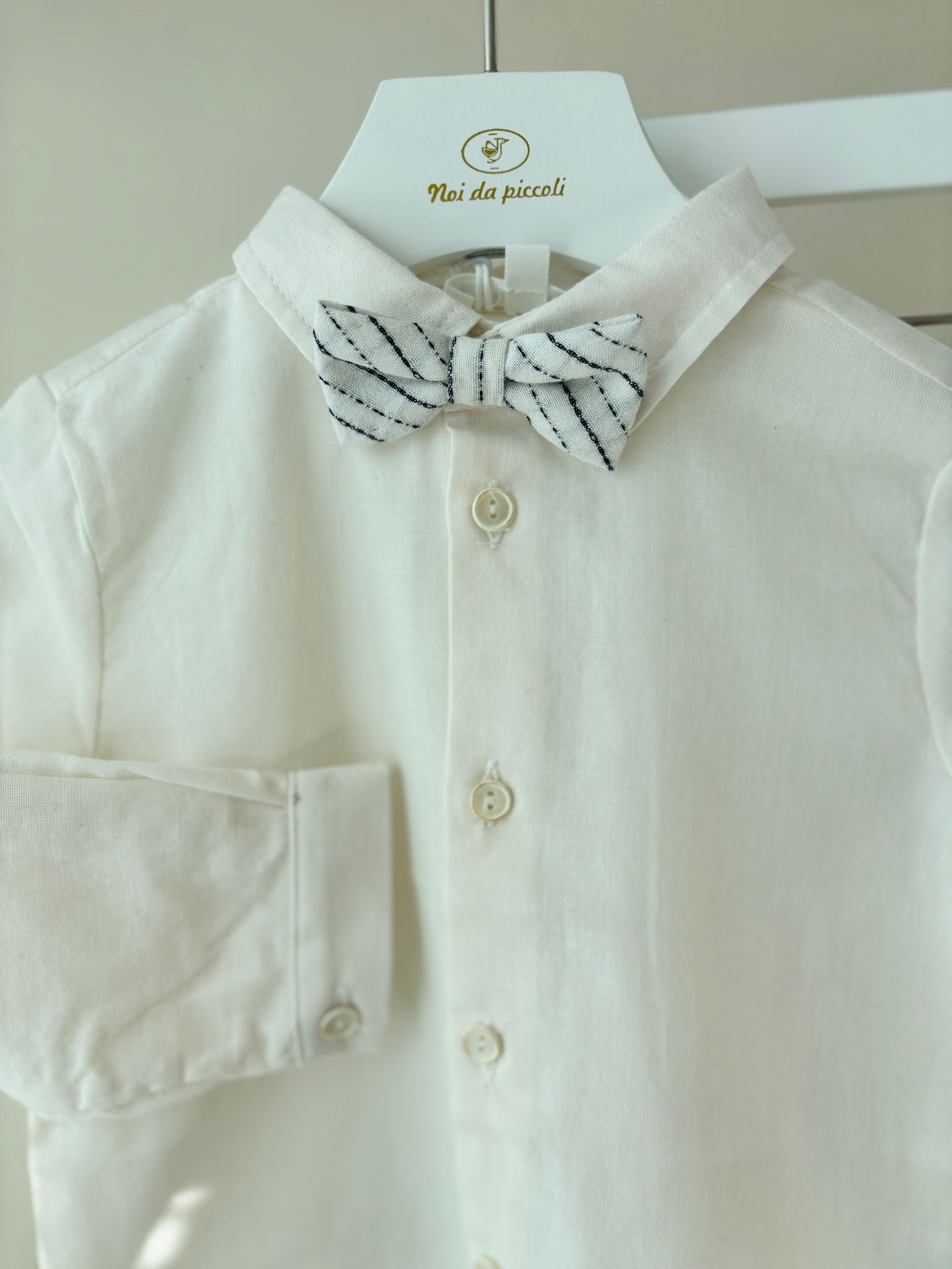 COMPLETO 3 PZ IN LINO A RIGHE PANNA - Noi da piccoli