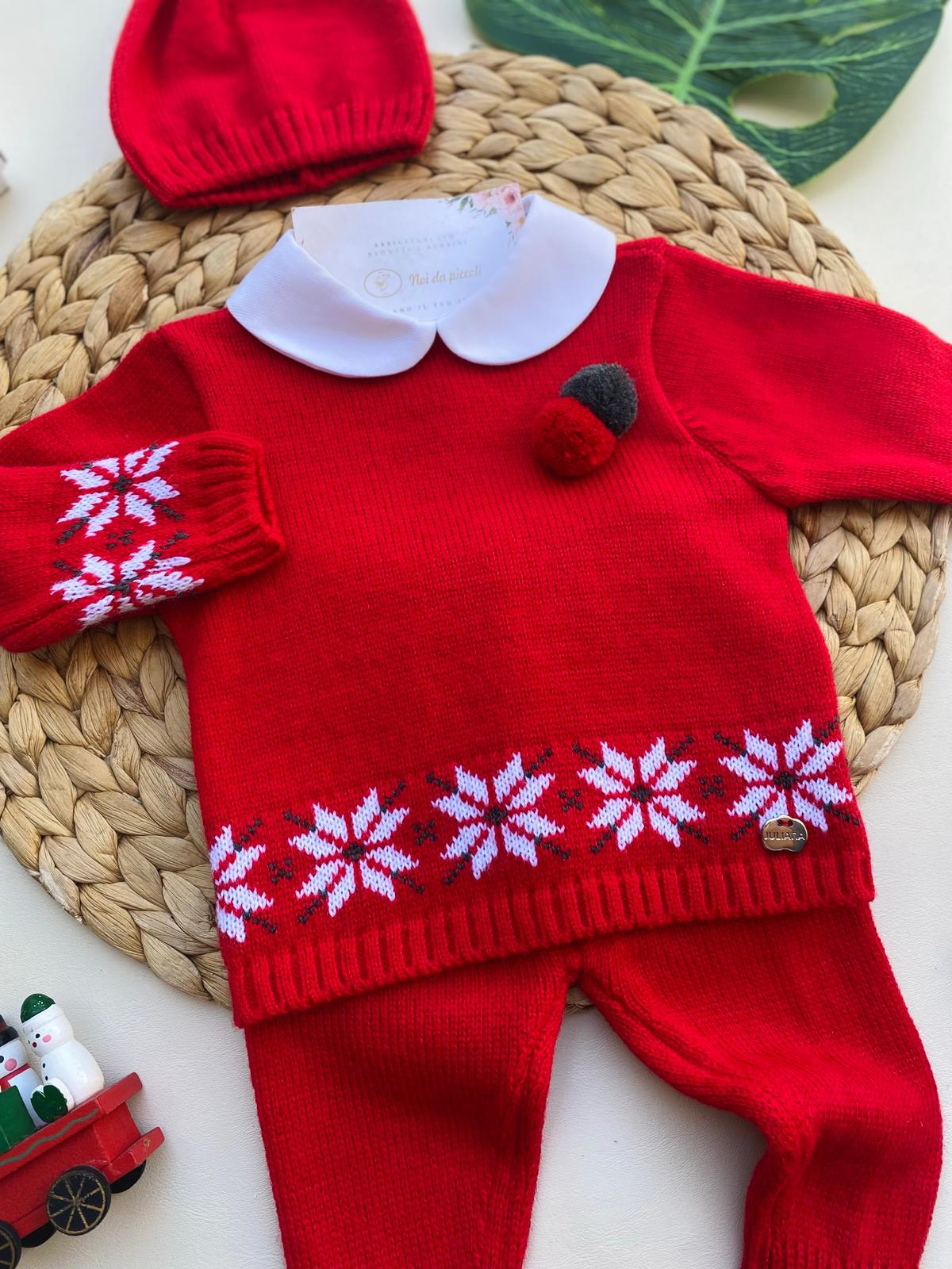 COMPLETO 3 PZ NATALIZIO FILATO CALDO ROSSO NATALIZIO - Noi da piccoli