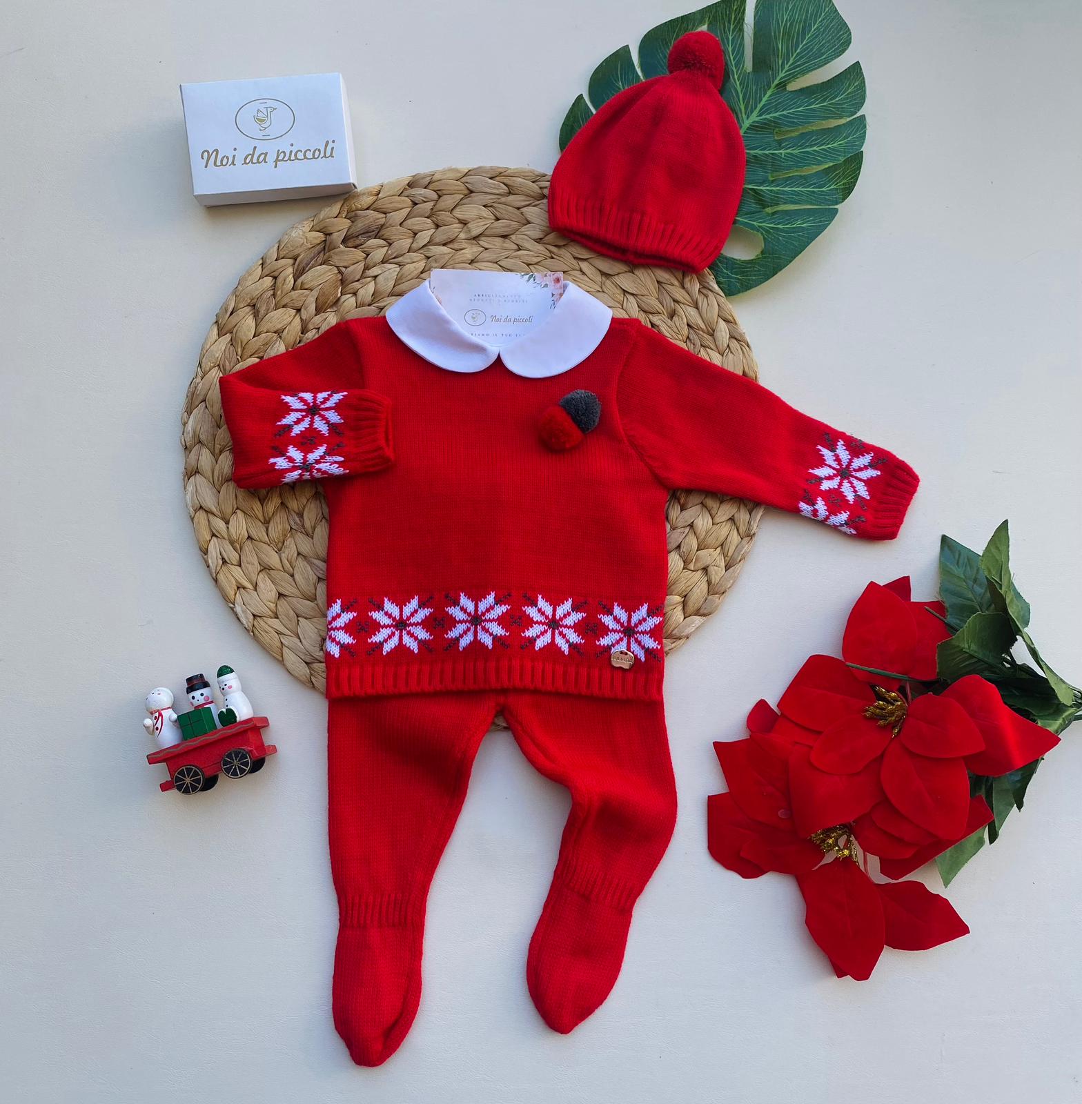COMPLETO 3 PZ NATALIZIO FILATO CALDO ROSSO NATALIZIO - Noi da piccoli