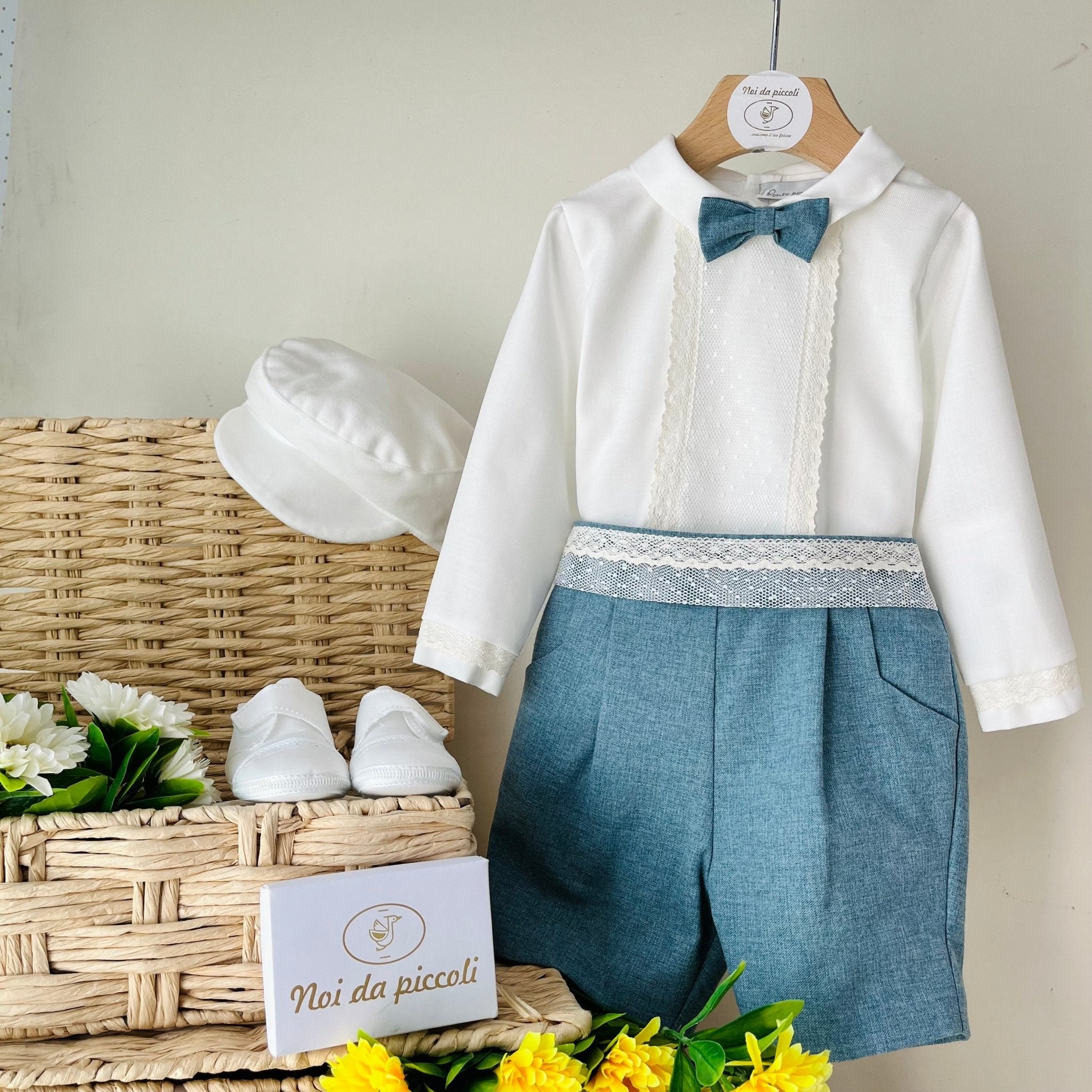 COMPLETO 3 PZ PETROLIO E DETTAGLI AVORIO - Noi da piccoli