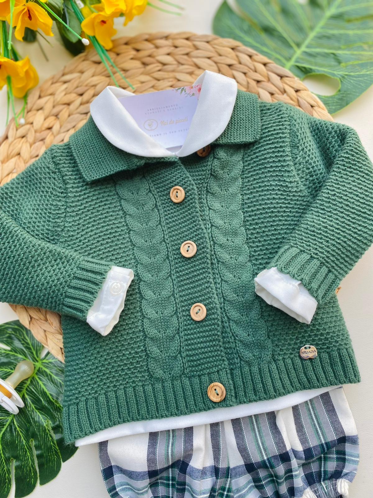 COMPLETO 3 PZ QUADRONI FILATO CALDO VERDE QUADRONI - Noi da piccoli