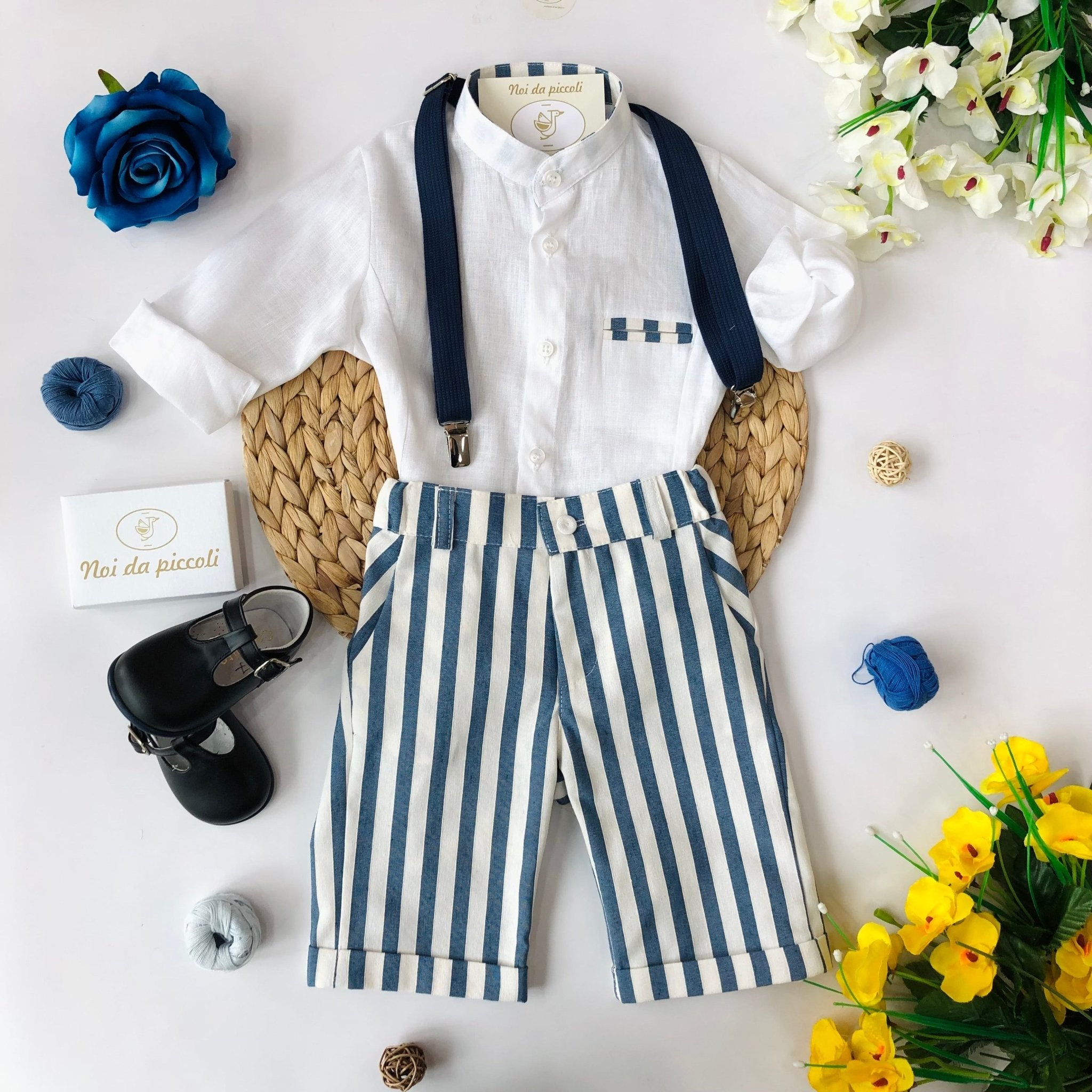 COMPLETO 3PZ BLU E BIANCO A RIGHE - Noi da piccoli