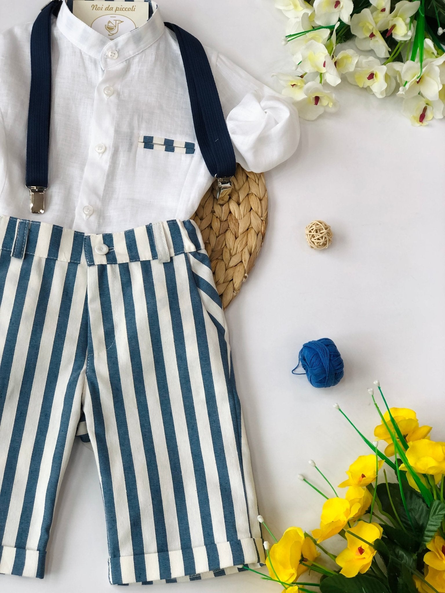 COMPLETO 3PZ BLU E BIANCO A RIGHE - Noi da piccoli